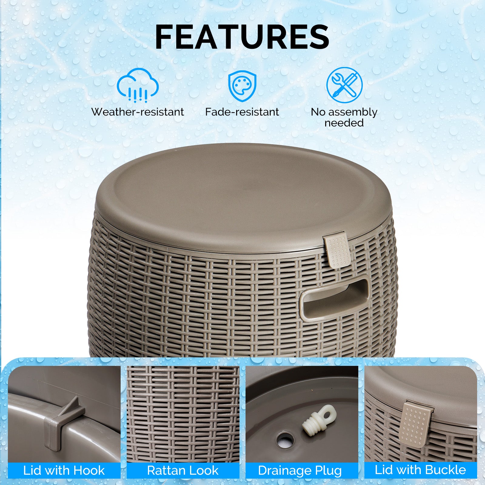 Haoyye Outdoor Cooler Table, Portable Ice Chest With Built-in Handle, Multifunctional Cocktail Side Table With Lid And Drain, All-Weather Resistant Ice Cool Bar, Ideal For Camping, Picnics, Beaches, Pools, Or Parties