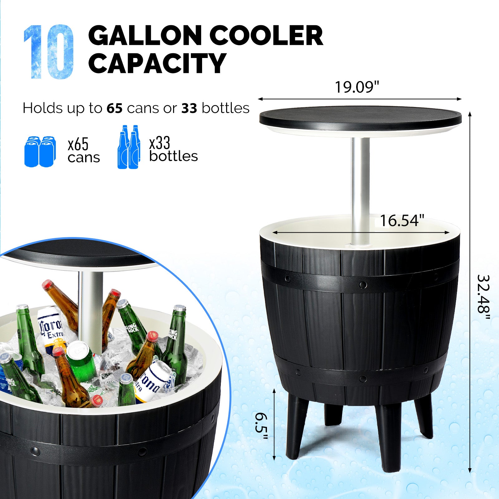HAOYYE Outdoor Cooler Table, Height-Adjustable Cool Bar with 10 Gallon Beer and Wine Cooler, All-Weather Resistant Patio Ice Bar for Deck, Pool Party, or Backyard, Stylish and Functional Outdoor Beverage Station