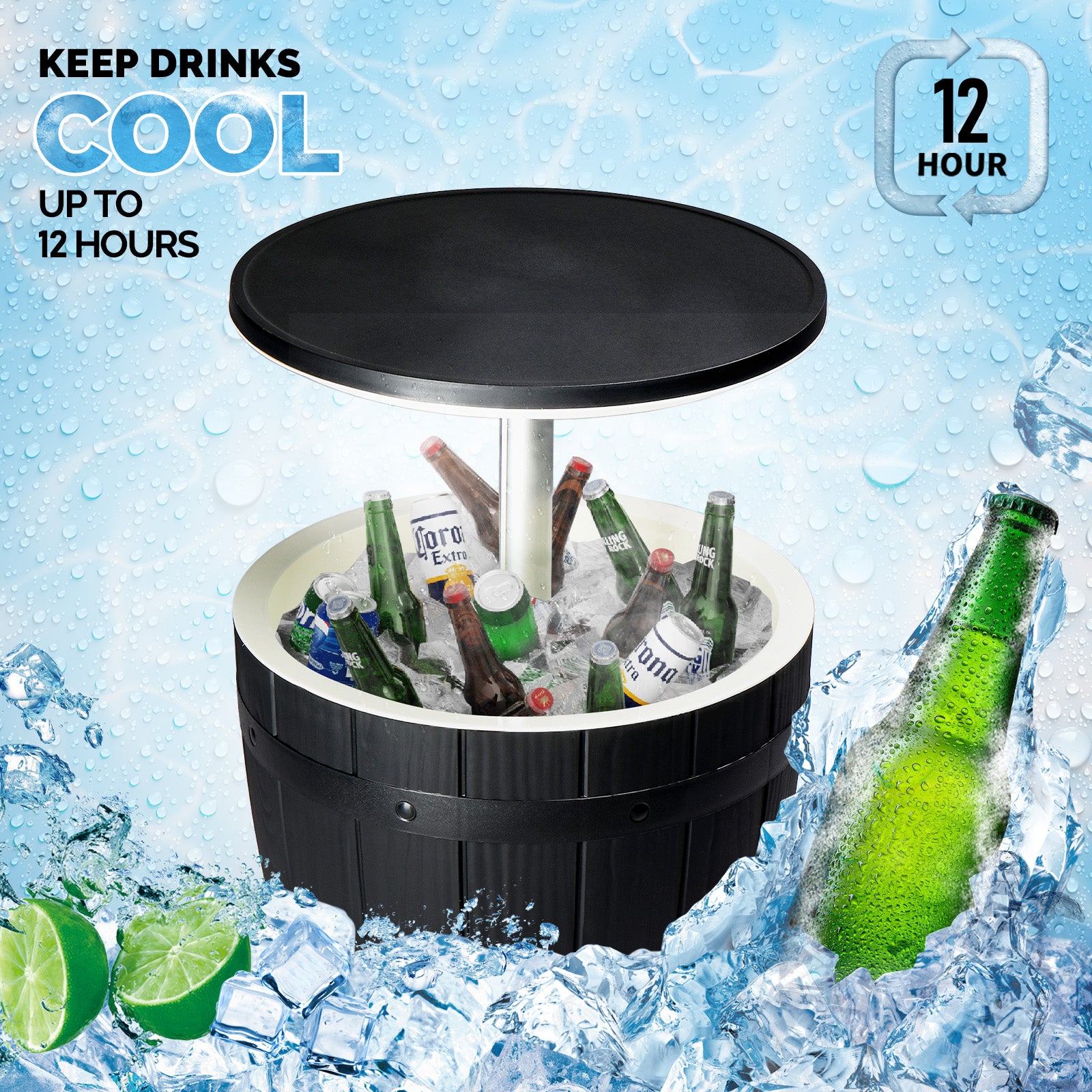 HAOYYE Outdoor Cooler Table, Height-Adjustable Cool Bar with 10 Gallon Beer and Wine Cooler, All-Weather Resistant Patio Ice Bar for Deck, Pool Party, or Backyard, Stylish and Functional Outdoor Beverage Station