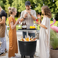 HAOYYE Outdoor Cooler Table, Height-Adjustable Cool Bar with 10 Gallon Beer and Wine Cooler, All-Weather Resistant Patio Ice Bar for Deck, Pool Party, or Backyard, Stylish and Functional Outdoor Beverage Station