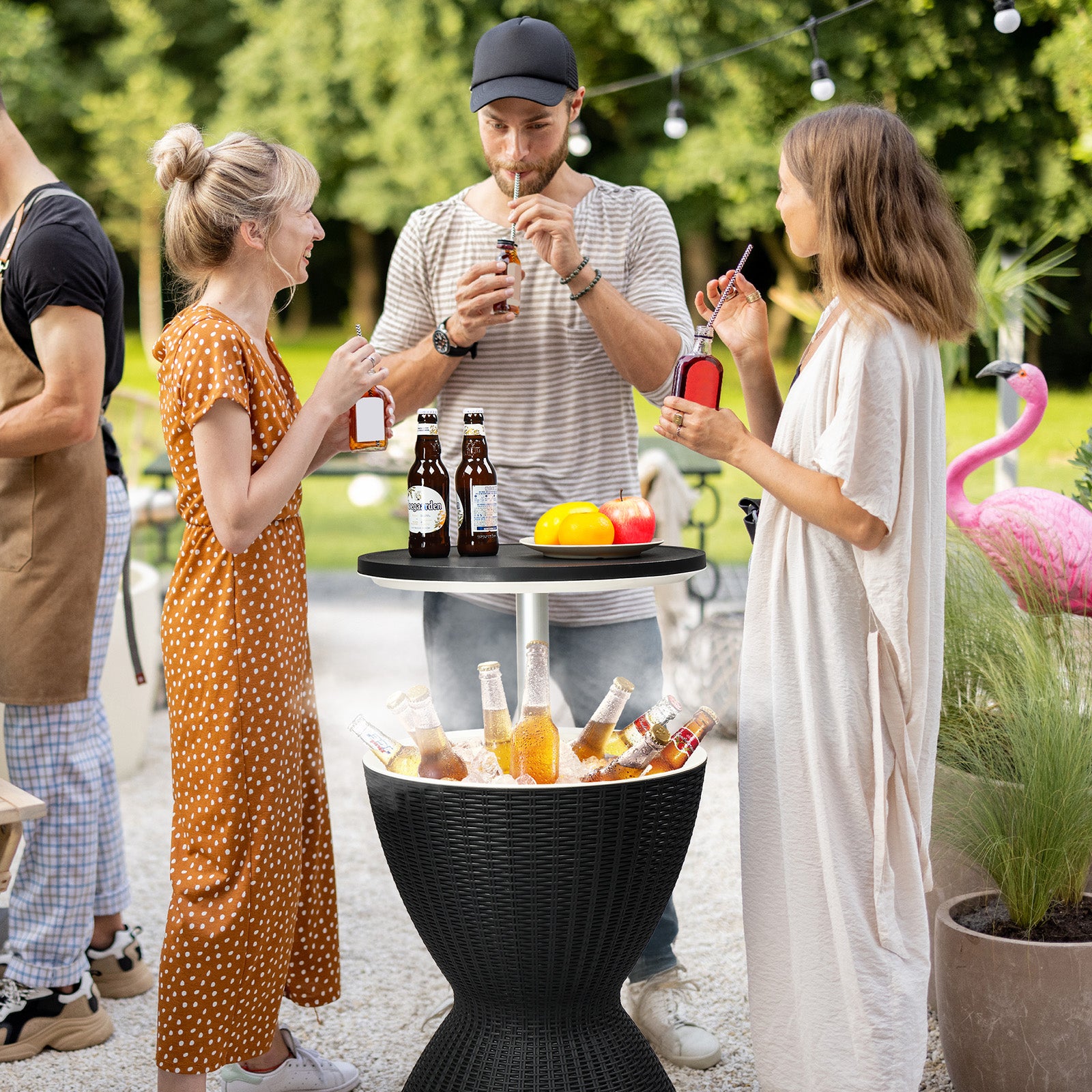 HAOYYE Outdoor Cooler Table, Height-Adjustable Patio Ice Bar With 8 Gallon Beer And Wine Storage, Weather-Resistant Cool Bar For Deck And Pool Parties, Black