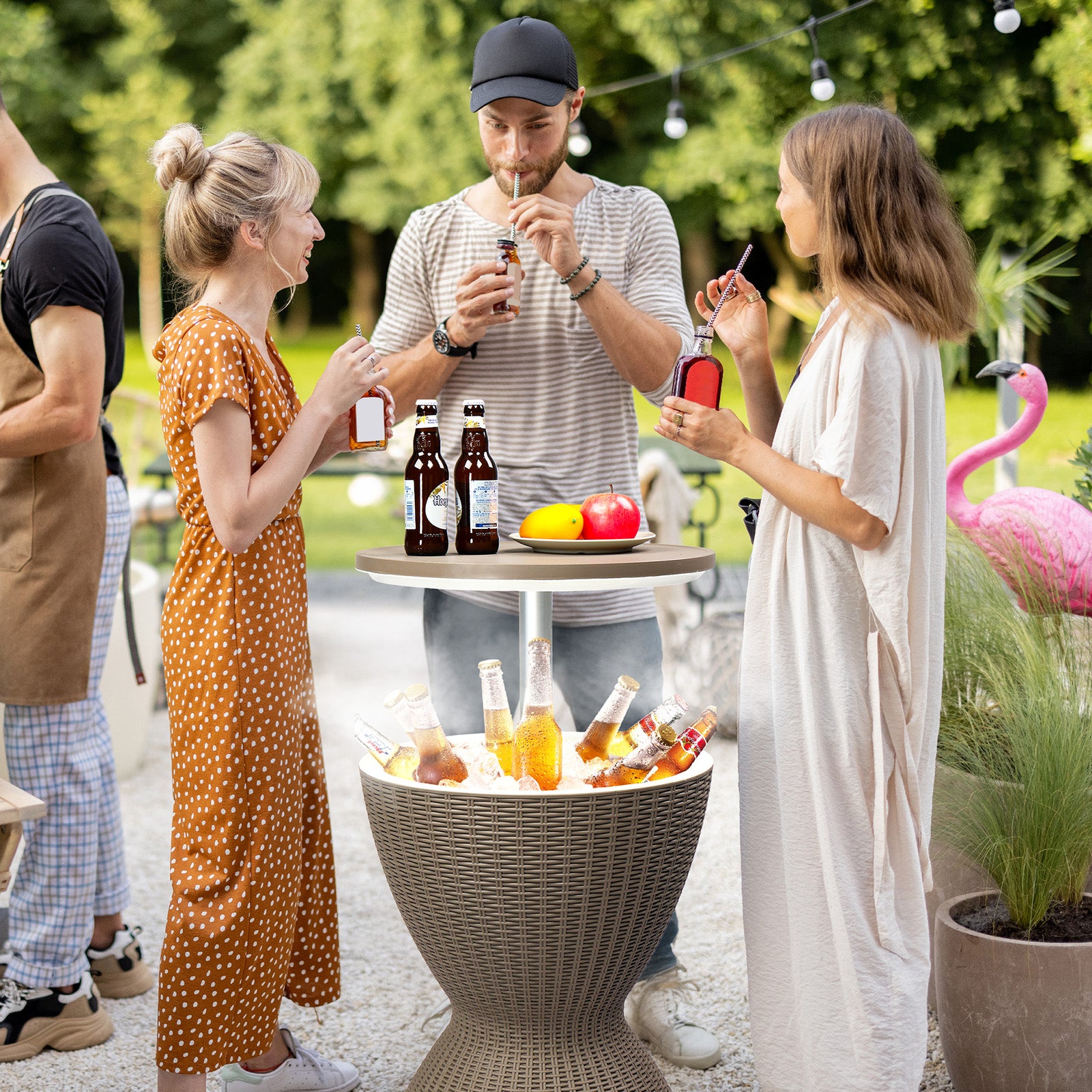 HAOYYE Outdoor Height-Adjustable Cooler Table, 8-Gallon Beer and Wine Cooler, All-Weather Resistant Patio Ice Bar for Deck and Pool Parties, Coffee Color