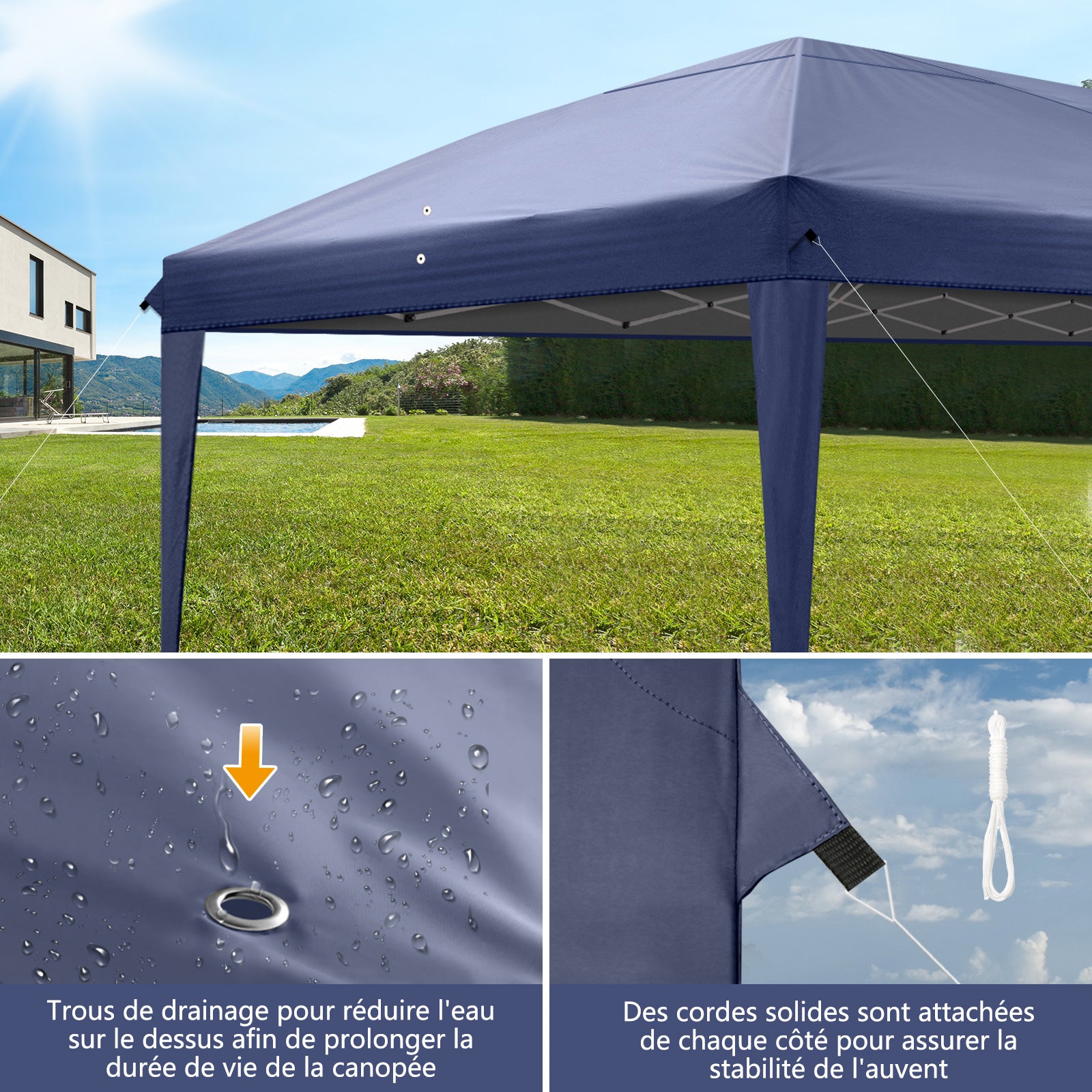 HAOYYE 9.83×19.67×6.56-8.69ft Waterproof Folding Tent with Four Windows and Carry Bag, 3x6m Outdoor Canopy Shelter with Steel Frame, Adjustable Height, Portable Pop Up Gazebo for Party Camping Events Backyard Market
