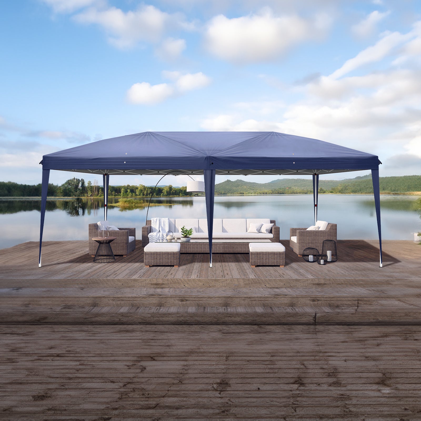 HAOYYE 10x20ft Blue Waterproof Folding Tent with Adjustable Height and Carry Bag, Heavy Duty Portable Pop-Up Canopy for Outdoor Patio Camping Market Events Backyard Use