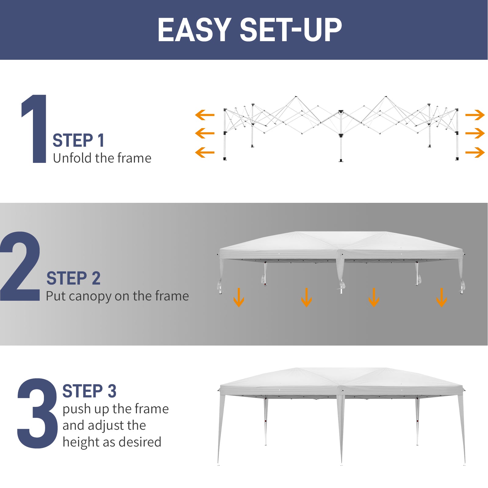 HAOYYE 20*10*8.5ft Waterproof Folding Tent with Carry Bag, White Outdoor Pop Up Canopy with Steel Frame, Adjustable Height, Easy Setup for Camping, Backyard, Patio, Party, Market, Portable Event Shelter