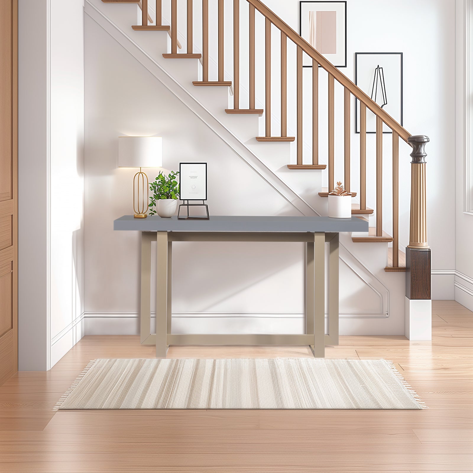 HAOYYE Modern Wood Console Table, Long Entryway Table for Hallway, Living Room, Foyer, and Bedroom, Sleek and Sturdy Sofa Table with Storage Space, Gray, Stylish Accent Furniture for Home Decor