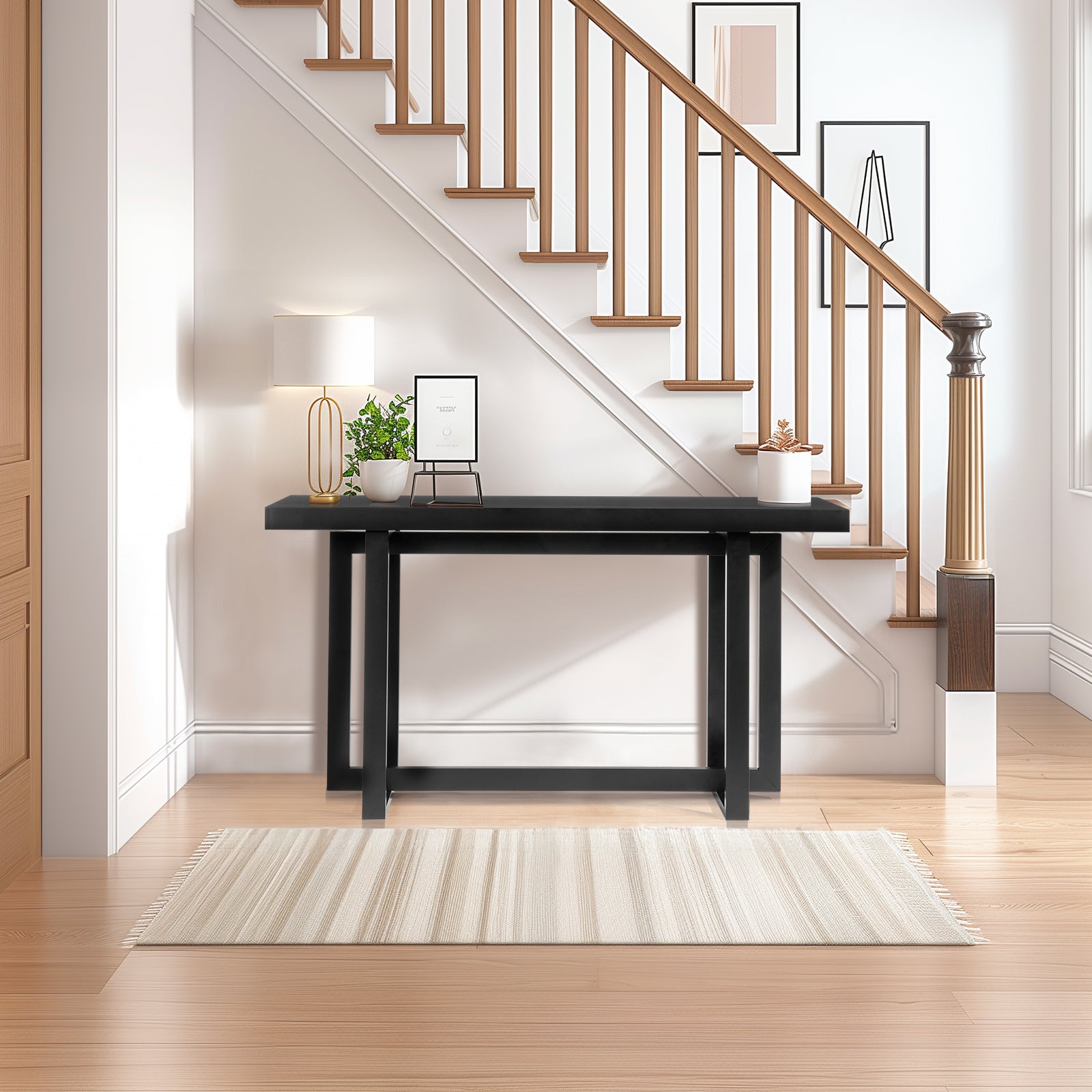 HAOYYE Modern Wood Console Table, Long Entryway Table for Hallway, Living Room, Foyer, and Bedroom, Sleek and Sturdy Sofa Table with Storage Space, Black, Stylish Accent Furniture for Home Decor