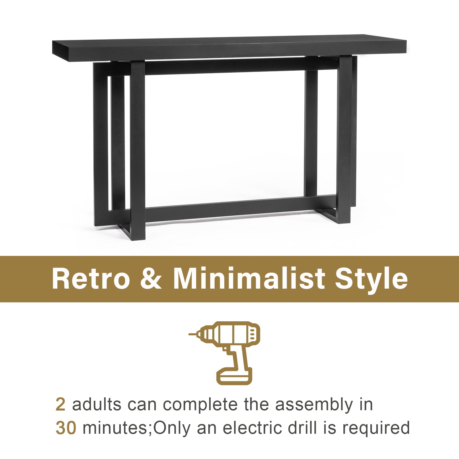 HAOYYE Modern Wood Console Table, Long Entryway Table for Hallway, Living Room, Foyer, and Bedroom, Sleek and Sturdy Sofa Table with Storage Space, Black, Stylish Accent Furniture for Home Decor