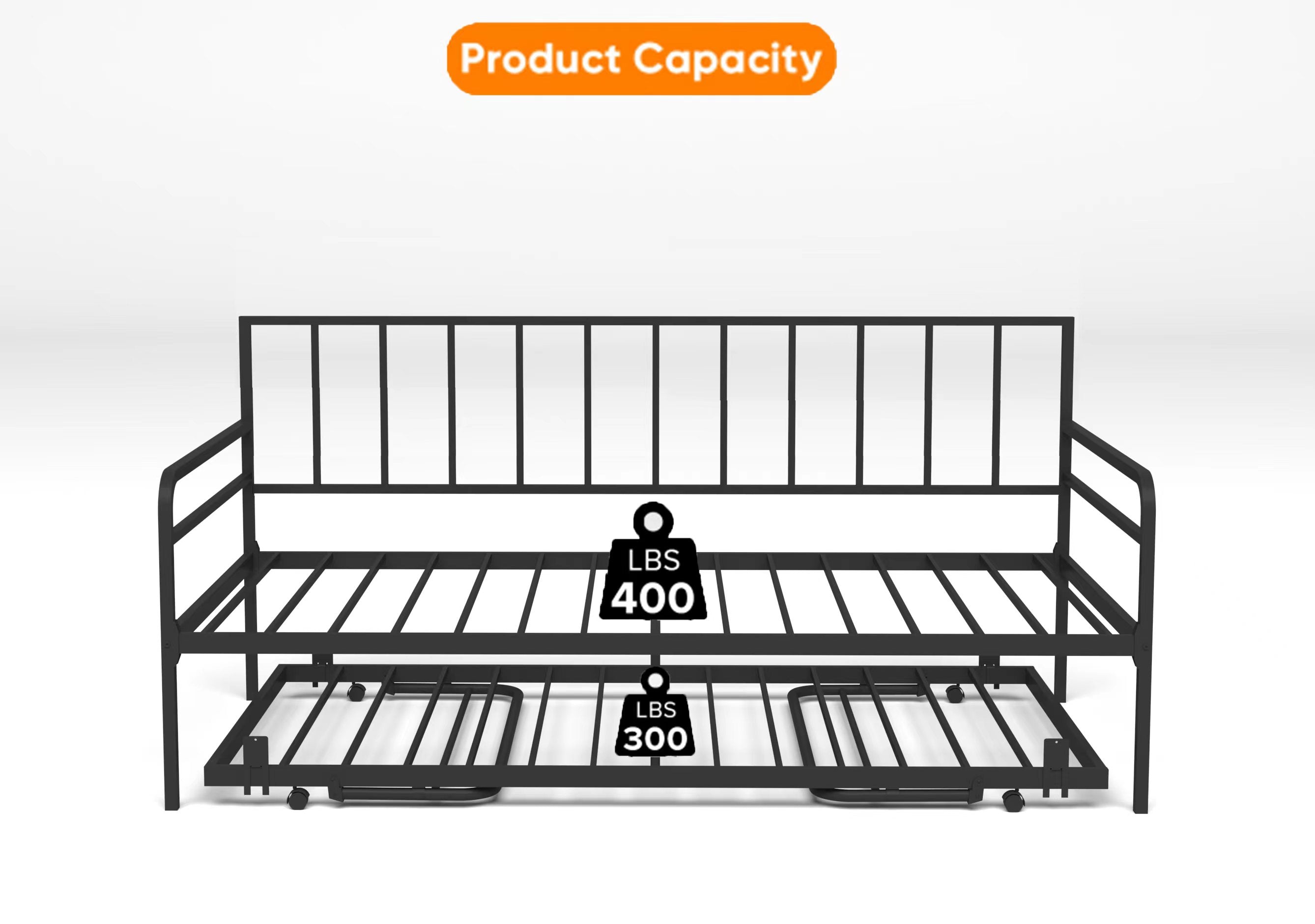HAOYYE Twin Daybed with RGB LED Lights & Charging Station, Height Adjustable Day Bed Frame with Trundle, Versatile Metal Sofa Bed Frame for Bedroom, Living Room, Guest Room, Black