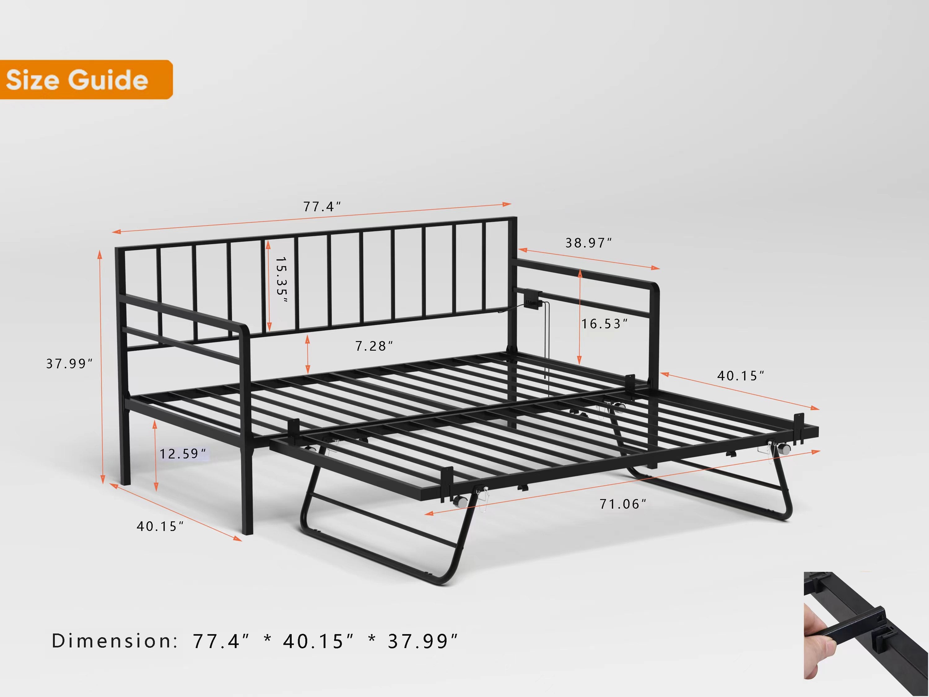 HAOYYE Twin Daybed with RGB LED Lights & Charging Station, Height Adjustable Day Bed Frame with Trundle, Versatile Metal Sofa Bed Frame for Bedroom, Living Room, Guest Room, Black