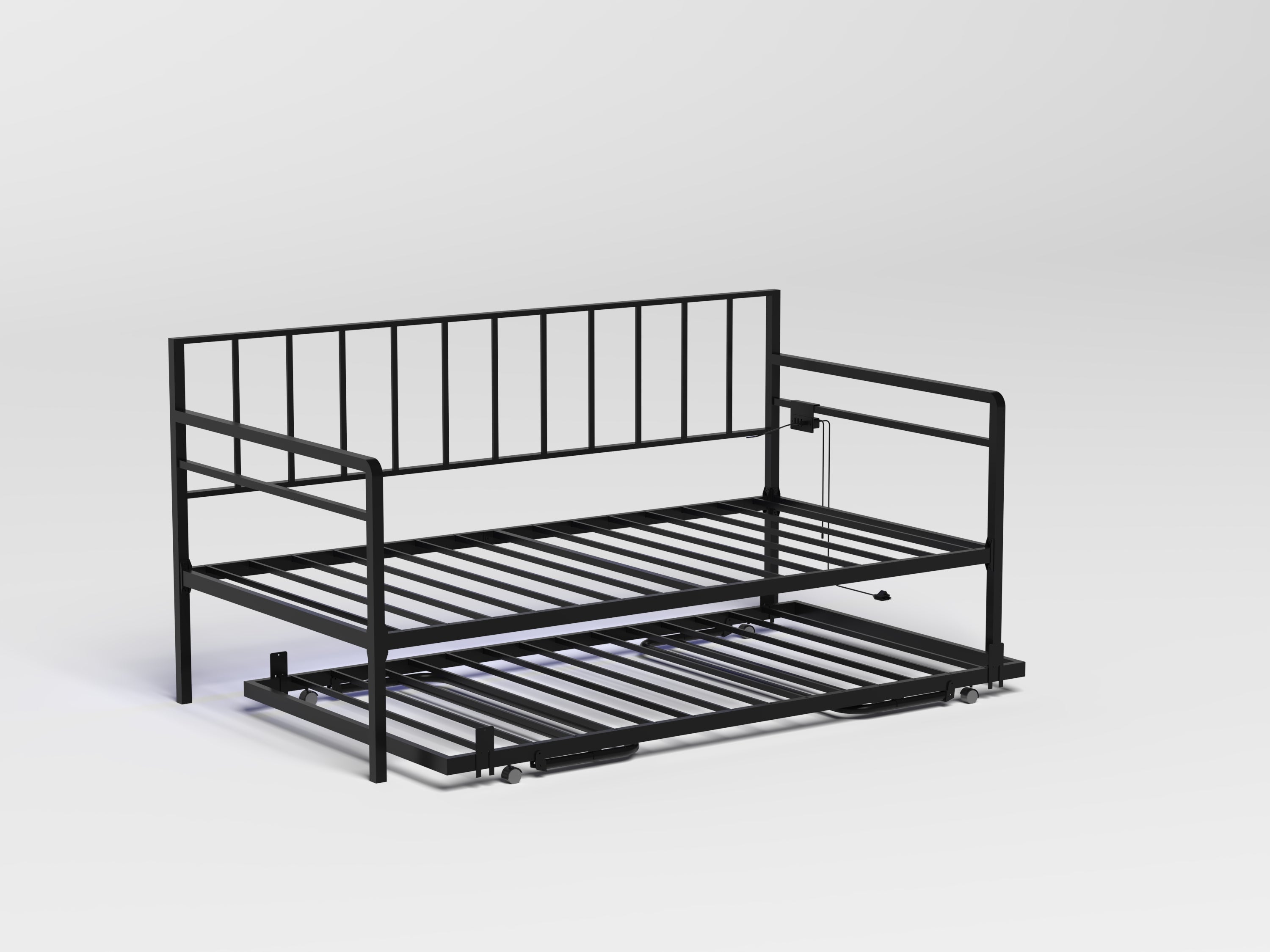 HAOYYE Twin Daybed with RGB LED Lights & Charging Station, Height Adjustable Day Bed Frame with Trundle, Versatile Metal Sofa Bed Frame for Bedroom, Living Room, Guest Room, Black