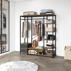 HAOYYE Independent Portable Wardrobe Clothes Rack with Drawers Heavy Duty Storage Organizer with Shelves and Hanging Rods for Bedroom Black Metal Frame