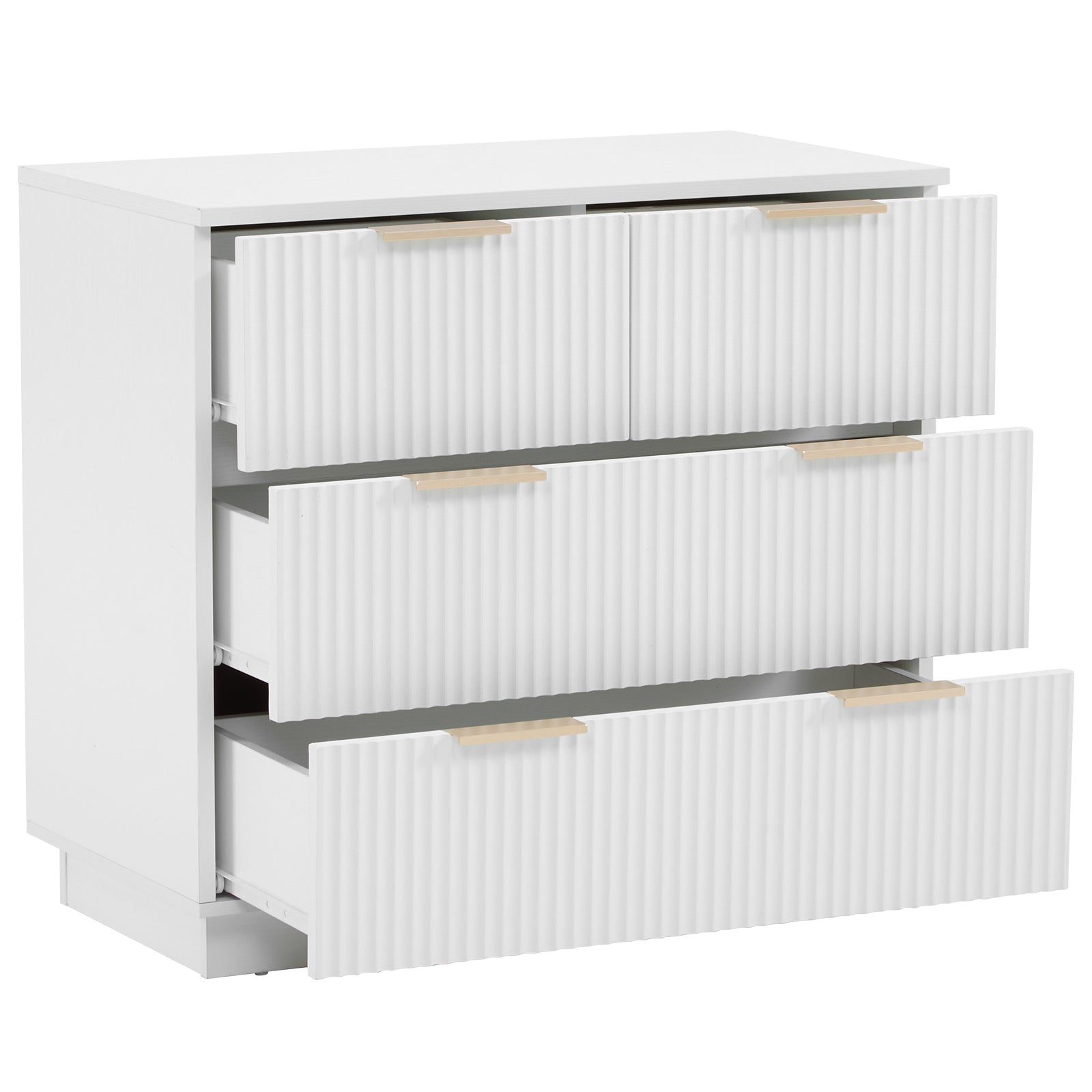 HAOYYE FCH White 4-Drawer Nightstand, P2 Particle Board & Density Board Bedside Cabinet with Wavy Pattern Drawer Fronts, Modern 3-Tier Storage Dresser for Bedroom & Living Room, Space-Saving Nightstand with Sturdy Construction