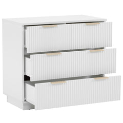 HAOYYE FCH White 4-Drawer Nightstand, P2 Particle Board & Density Board Bedside Cabinet with Wavy Pattern Drawer Fronts, Modern 3-Tier Storage Dresser for Bedroom & Living Room, Space-Saving Nightstand with Sturdy Construction
