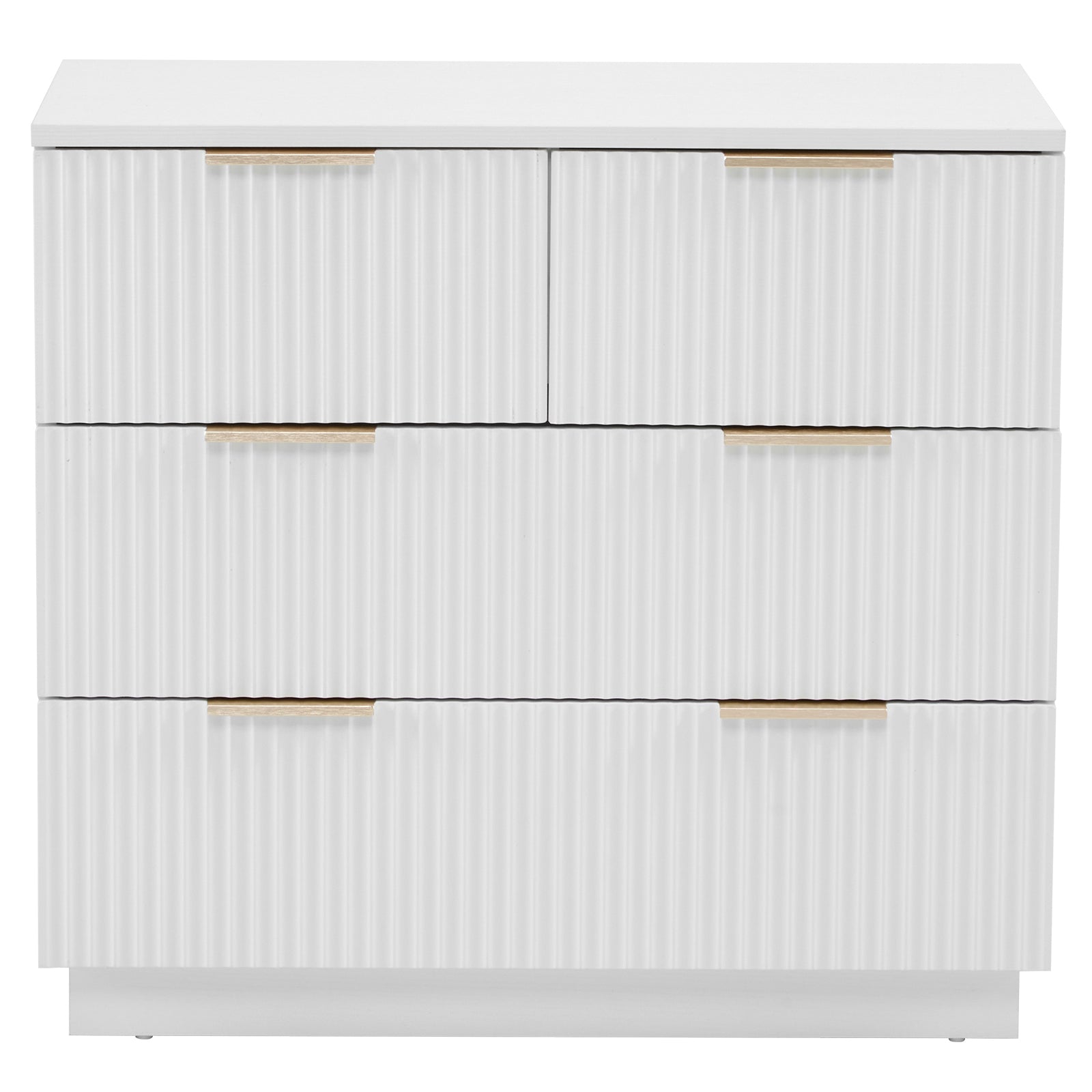 HAOYYE FCH White 4-Drawer Nightstand, P2 Particle Board & Density Board Bedside Cabinet with Wavy Pattern Drawer Fronts, Modern 3-Tier Storage Dresser for Bedroom & Living Room, Space-Saving Nightstand with Sturdy Construction