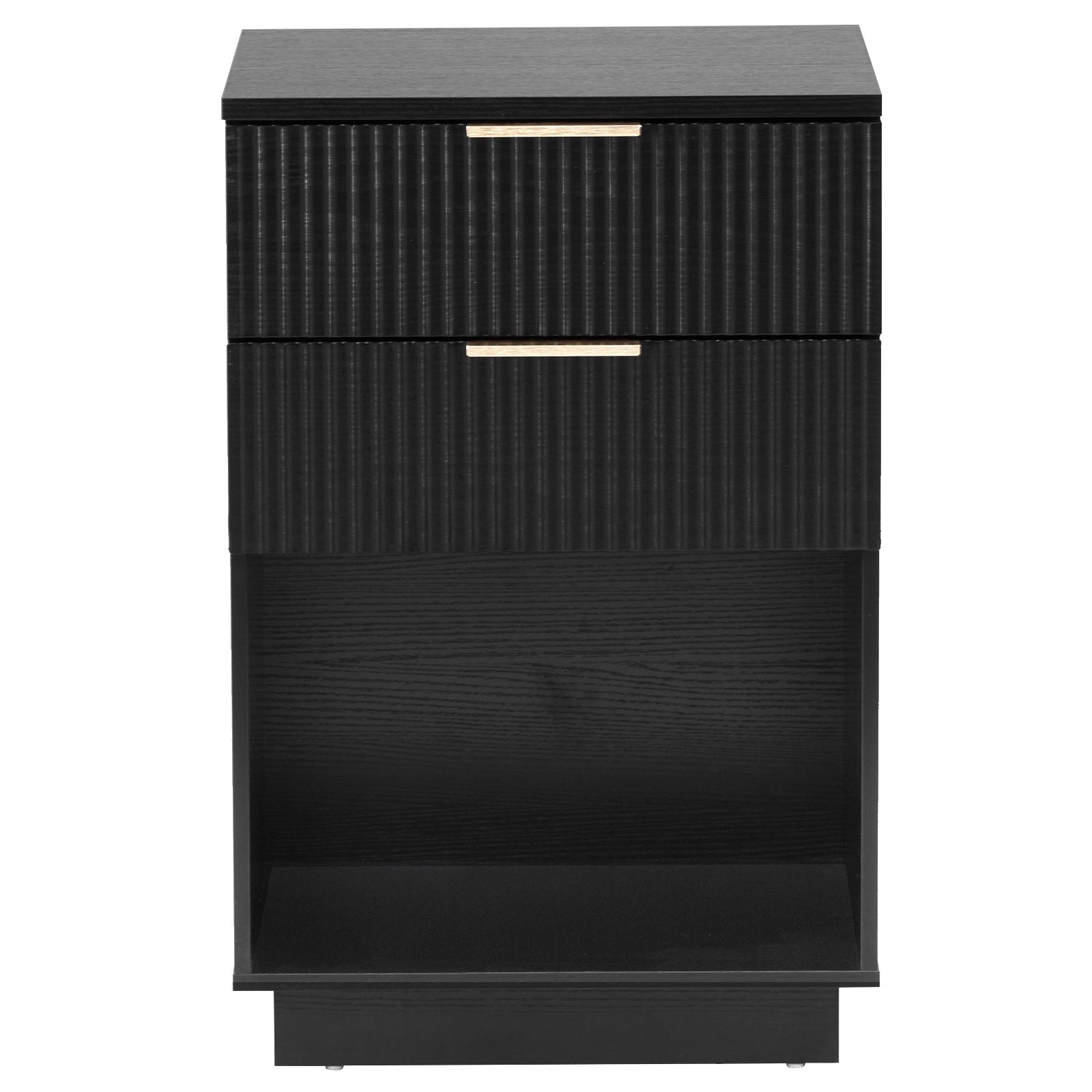 HAOYYE Black 2-Drawer Nightstand, P2 Density Board Bedside Cabinet with Wavy Pattern Drawer Fronts, Modern Storage End Table for Bedroom & Living Room, Space-Saving Nightstand with Sturdy Construction