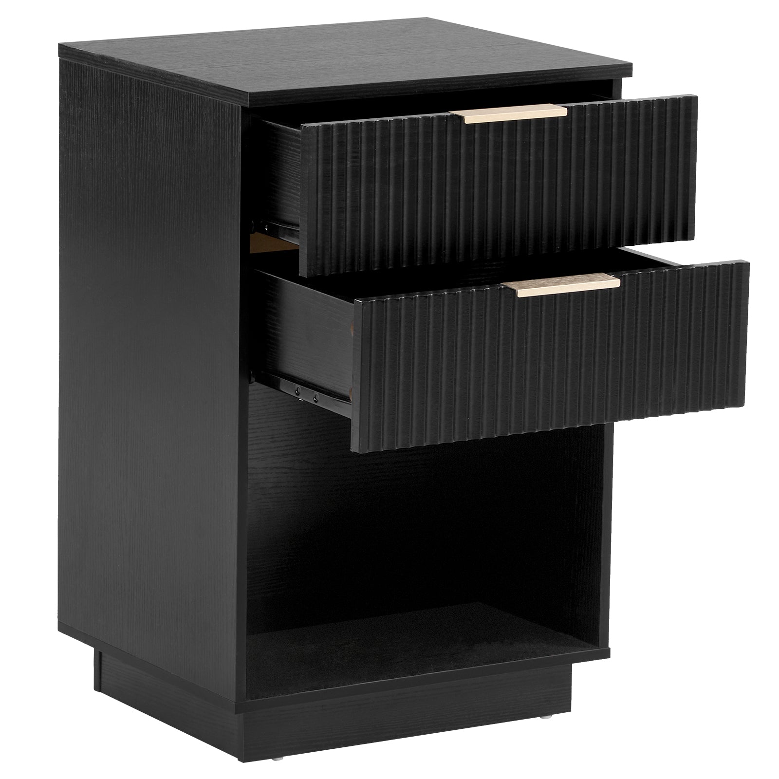 HAOYYE Black 2-Drawer Nightstand, P2 Density Board Bedside Cabinet with Wavy Pattern Drawer Fronts, Modern Storage End Table for Bedroom & Living Room, Space-Saving Nightstand with Sturdy Construction