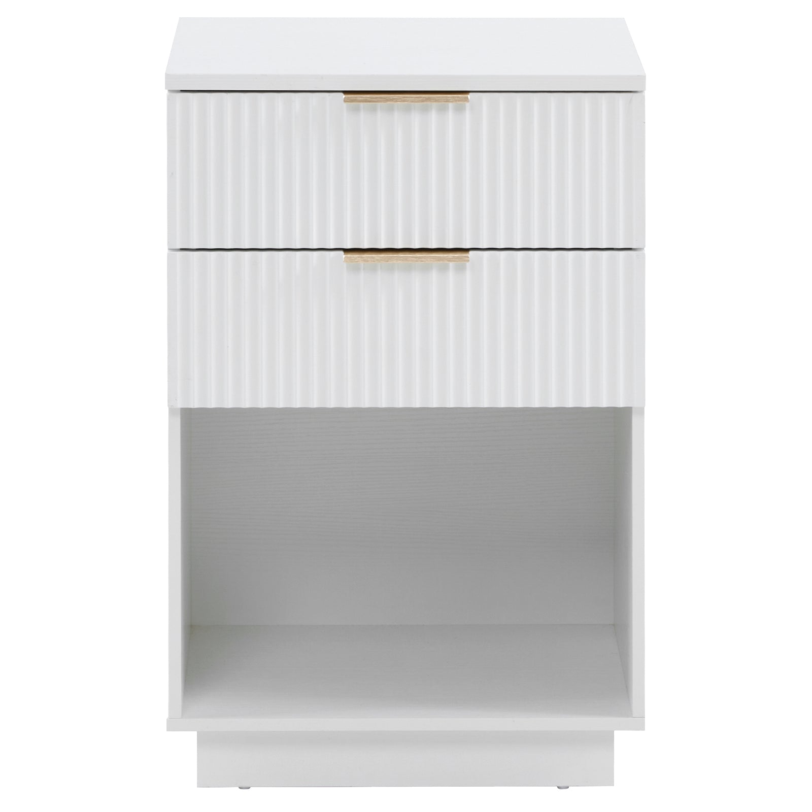 HAOYYE White 2-Drawer Nightstand, P2 Density Board Bedside Cabinet with Wavy Pattern Drawer Fronts, Modern End Table for Bedroom & Living Room, Compact Storage Organizer with Sturdy Construction, Stylish & Space-Saving Design