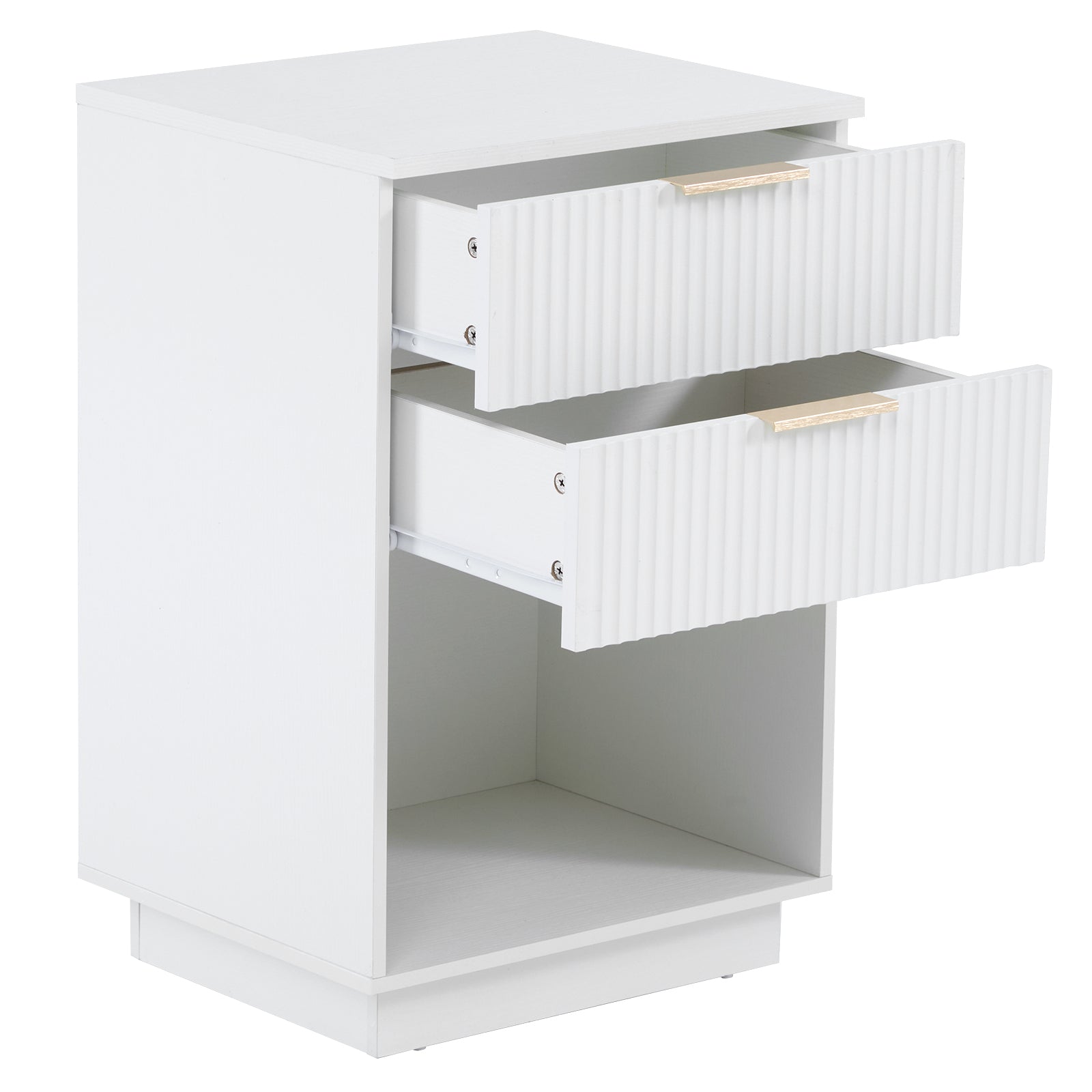 HAOYYE White 2-Drawer Nightstand, P2 Density Board Bedside Cabinet with Wavy Pattern Drawer Fronts, Modern End Table for Bedroom & Living Room, Compact Storage Organizer with Sturdy Construction, Stylish & Space-Saving Design