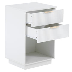 HAOYYE White 2-Drawer Nightstand, P2 Density Board Bedside Cabinet with Wavy Pattern Drawer Fronts, Modern End Table for Bedroom & Living Room, Compact Storage Organizer with Sturdy Construction, Stylish & Space-Saving Design