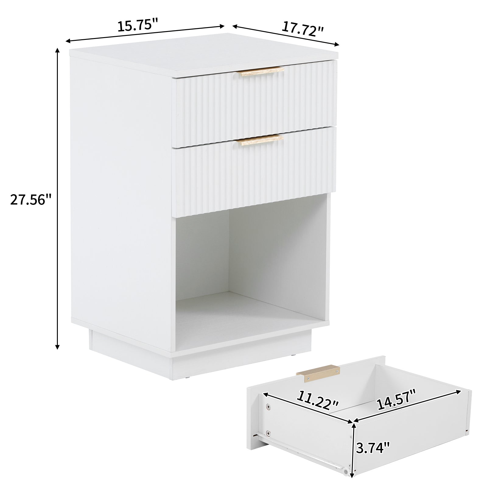 HAOYYE White 2-Drawer Nightstand, P2 Density Board Bedside Cabinet with Wavy Pattern Drawer Fronts, Modern End Table for Bedroom & Living Room, Compact Storage Organizer with Sturdy Construction, Stylish & Space-Saving Design