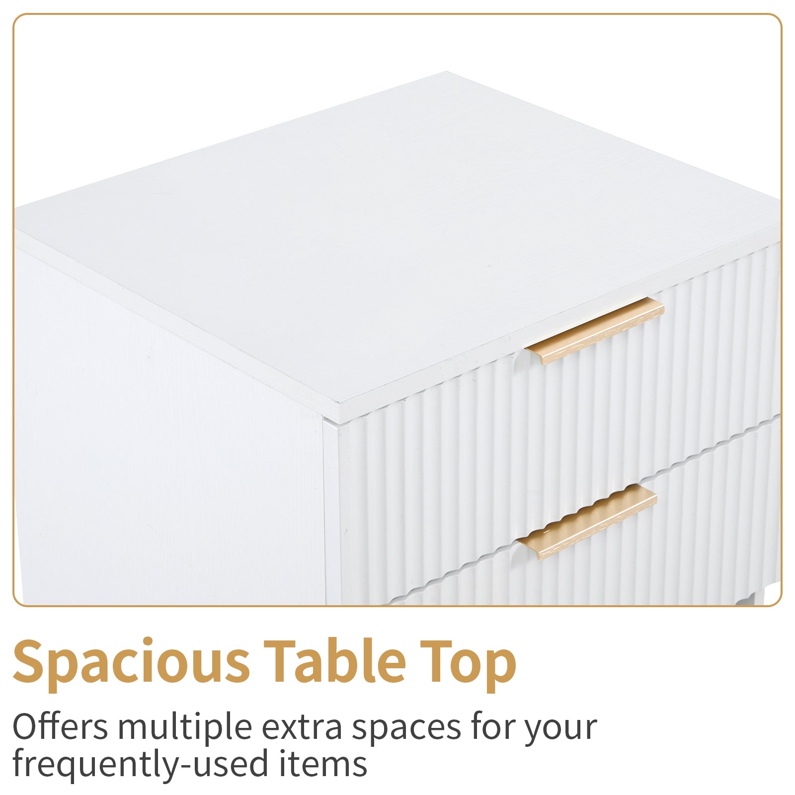 HAOYYE White 2-Drawer Nightstand, P2 Density Board Bedside Cabinet with Wavy Pattern Drawer Fronts, Modern End Table for Bedroom & Living Room, Compact Storage Organizer with Sturdy Construction, Stylish & Space-Saving Design