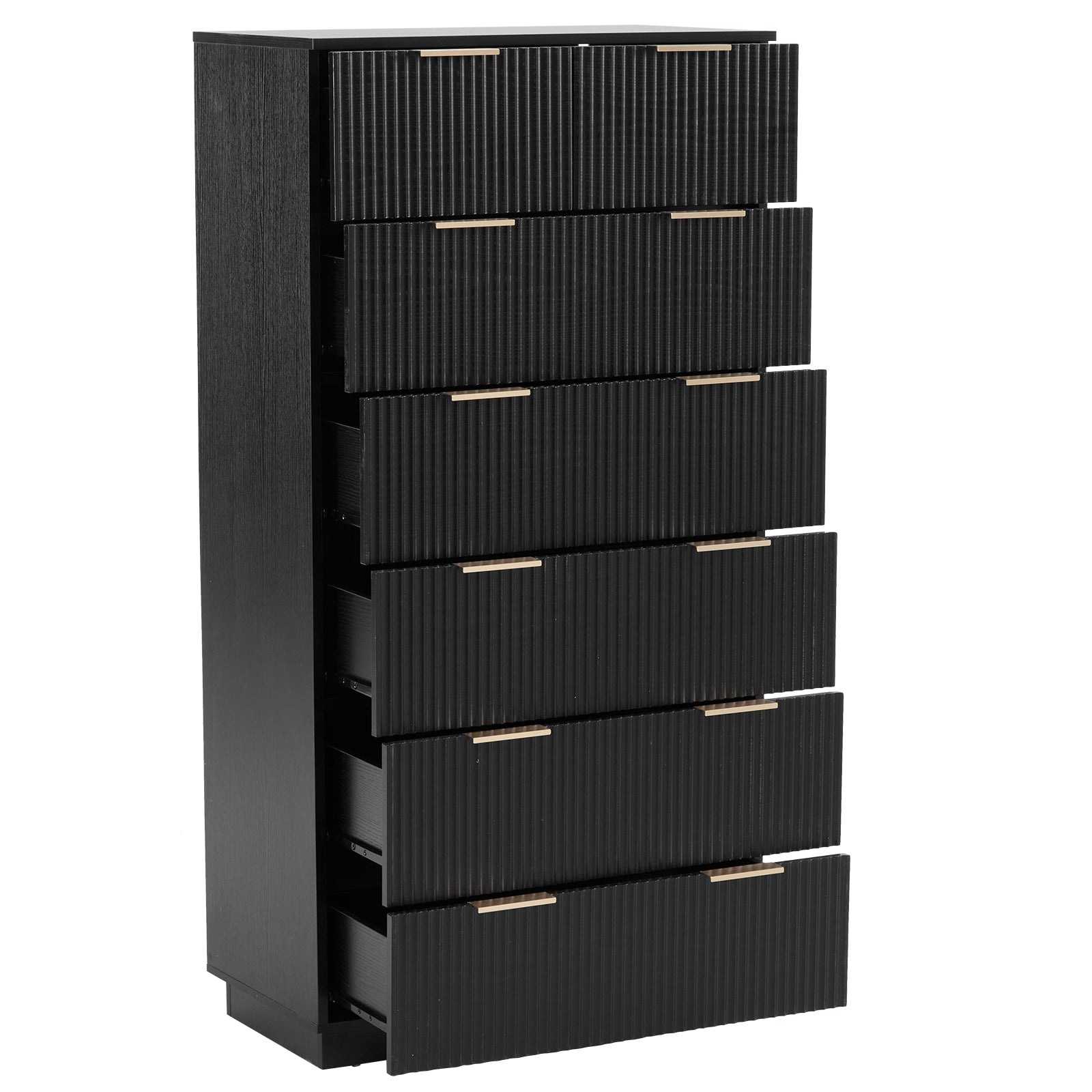 HAOYYE FCH Black Seven-Drawer Cabinet with Wavy Pattern Drawer Front, 72x41x141cm, P2 Particle Board and Density Board, Six-Level Storage Organizer for Bedroom, Living Room, Closet, and Office – Durable & Stylish Storage Solution