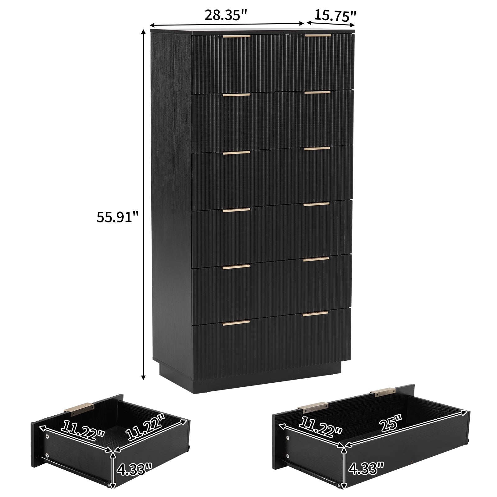 HAOYYE FCH Black Seven-Drawer Cabinet with Wavy Pattern Drawer Front, 72x41x141cm, P2 Particle Board and Density Board, Six-Level Storage Organizer for Bedroom, Living Room, Closet, and Office – Durable & Stylish Storage Solution