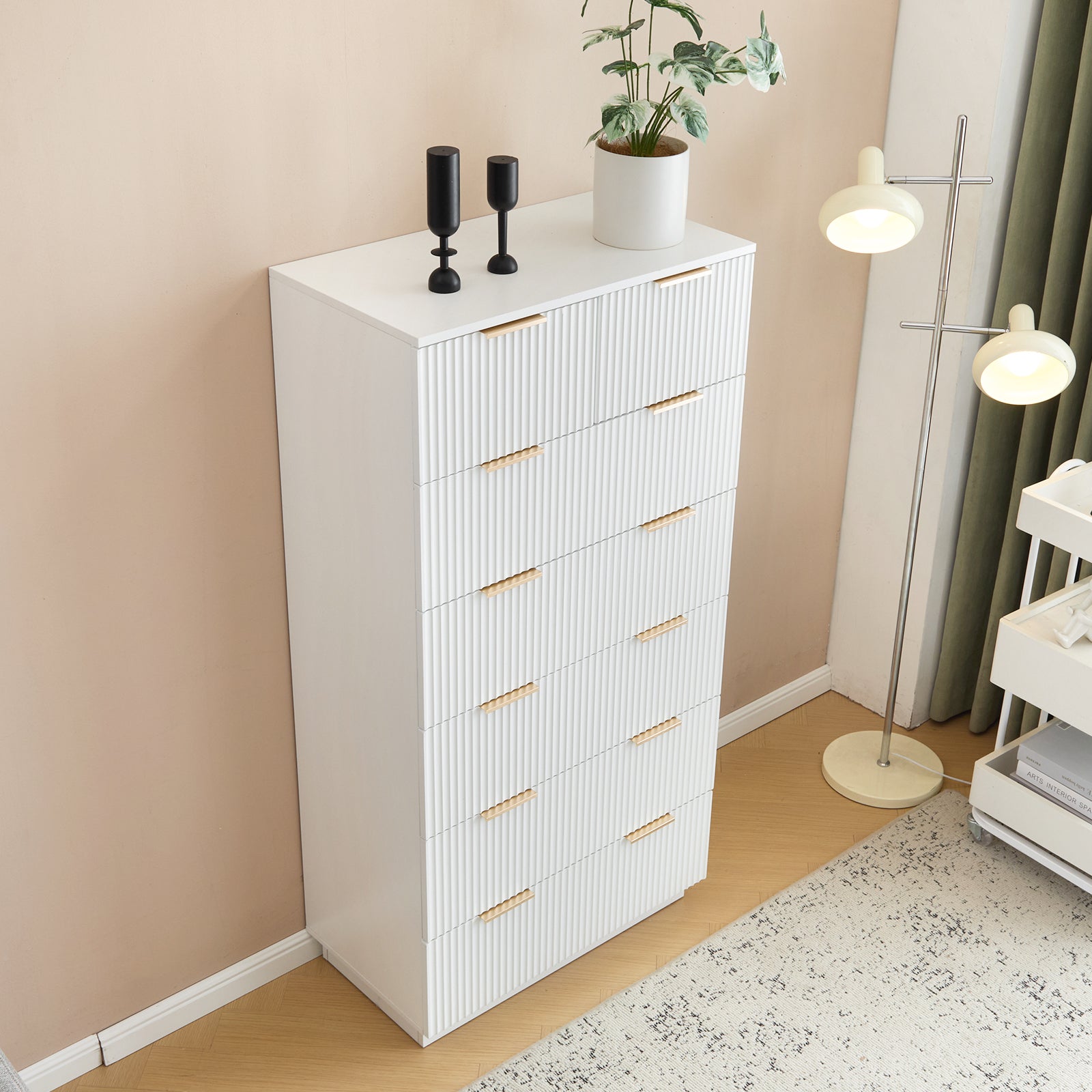 HAOYYE FCH White Seven-Drawer Cabinet, P2 Particle Board and Density Board Construction, Wavy Pattern Drawer Front, Six-Level Storage Solution for Bedroom, Closet, and Home Organization, Durable and Stylish Storage Cabinet