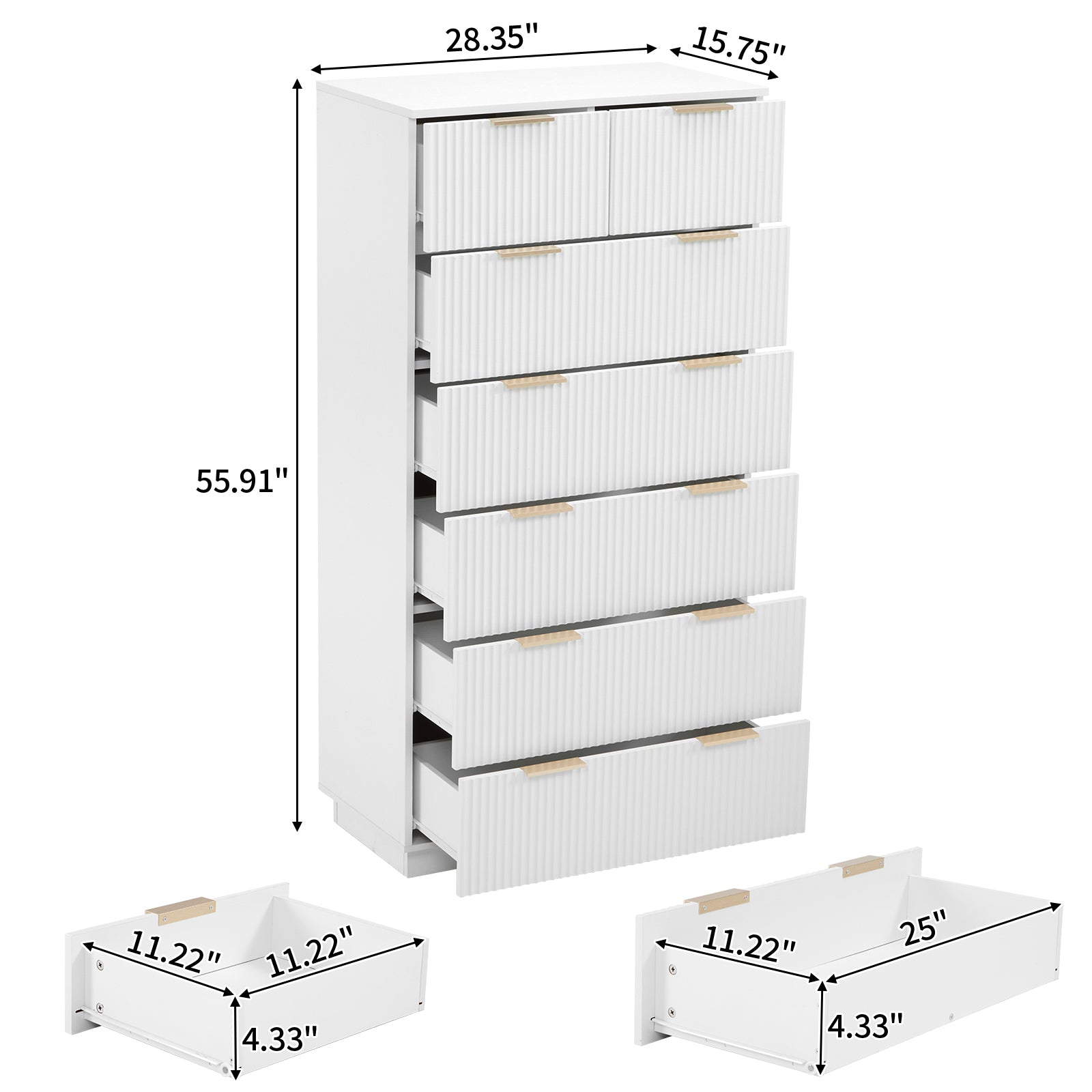 HAOYYE FCH White Seven-Drawer Cabinet, P2 Particle Board and Density Board Construction, Wavy Pattern Drawer Front, Six-Level Storage Solution for Bedroom, Closet, and Home Organization, Durable and Stylish Storage Cabinet