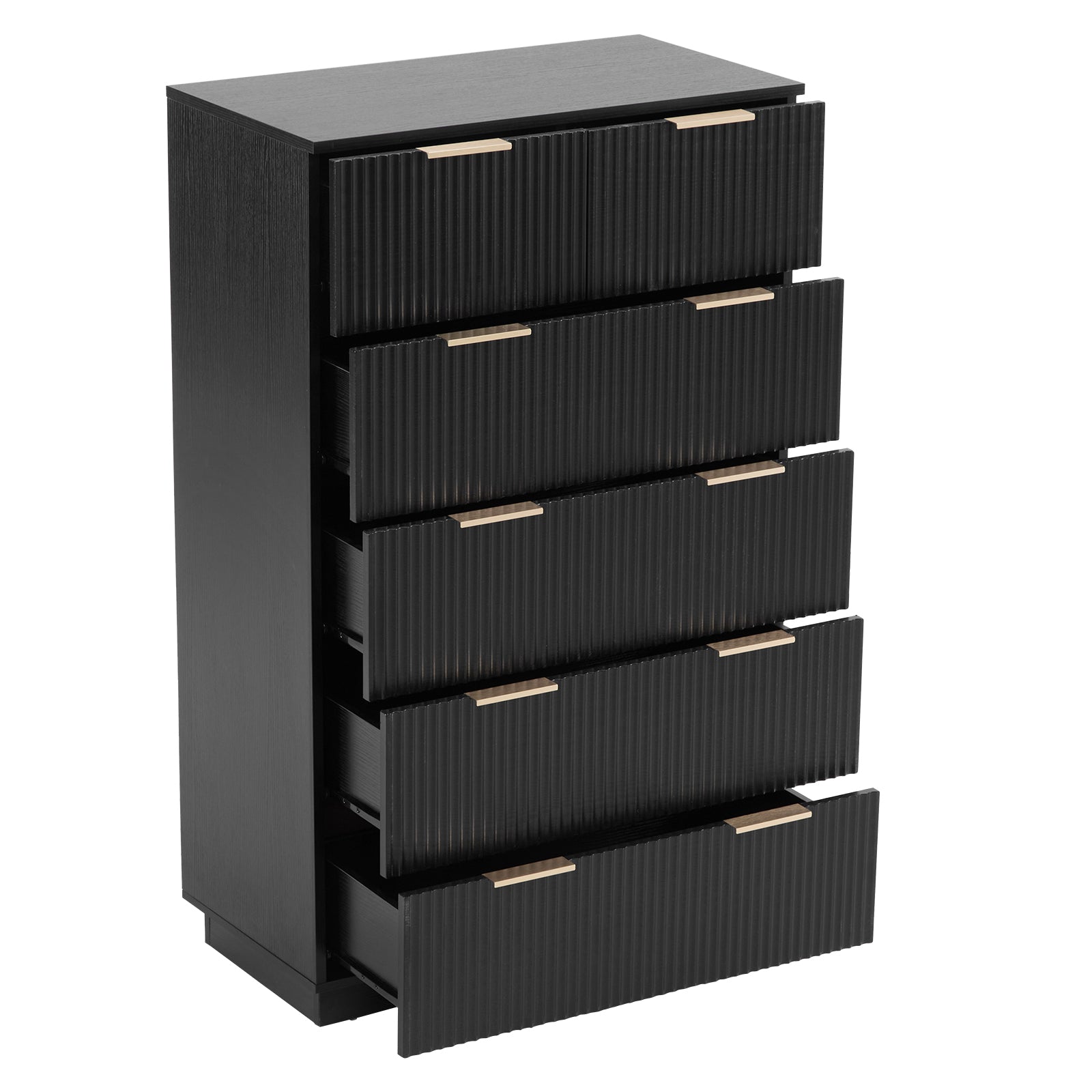 HAOYYE Black Five-Level Six-Drawer Storage Cabinet, P2 Particle Board & Density Board with Wavy Pattern Drawer Front, 72x41x117cm, Modern Multi-Function Storage Organizer for Bedroom, Living Room, Office, Durable and Stylish Home Storage Solution