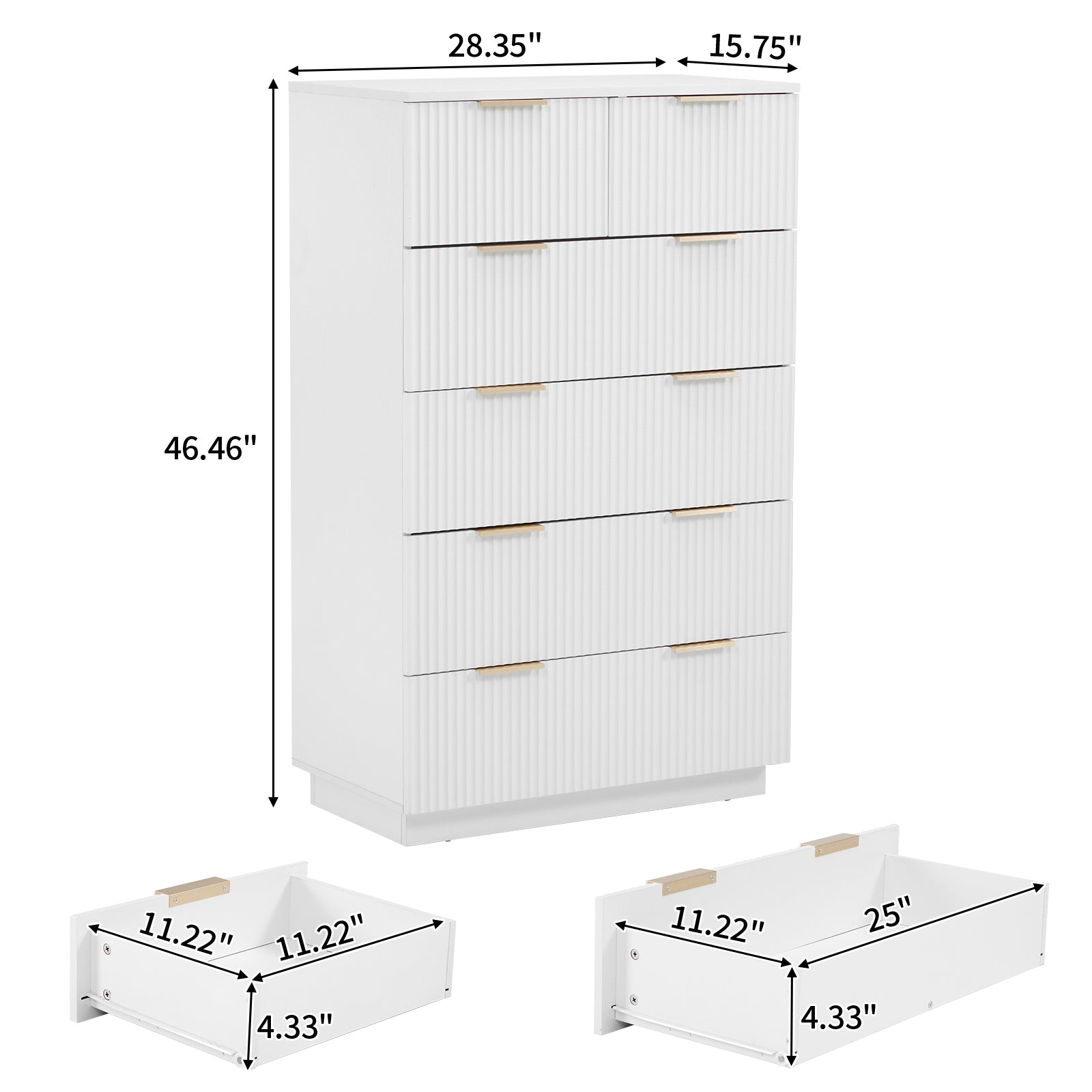HAOYYE FCH White Six-Drawer Cabinet with Wavy Pattern Fronts, 5-Level Storage Unit, P2 Particle Board and Density Board, Spacious and Durable Bedroom Storage Solution, Modern Design for Clothes, Accessories, and Personal Items Organization