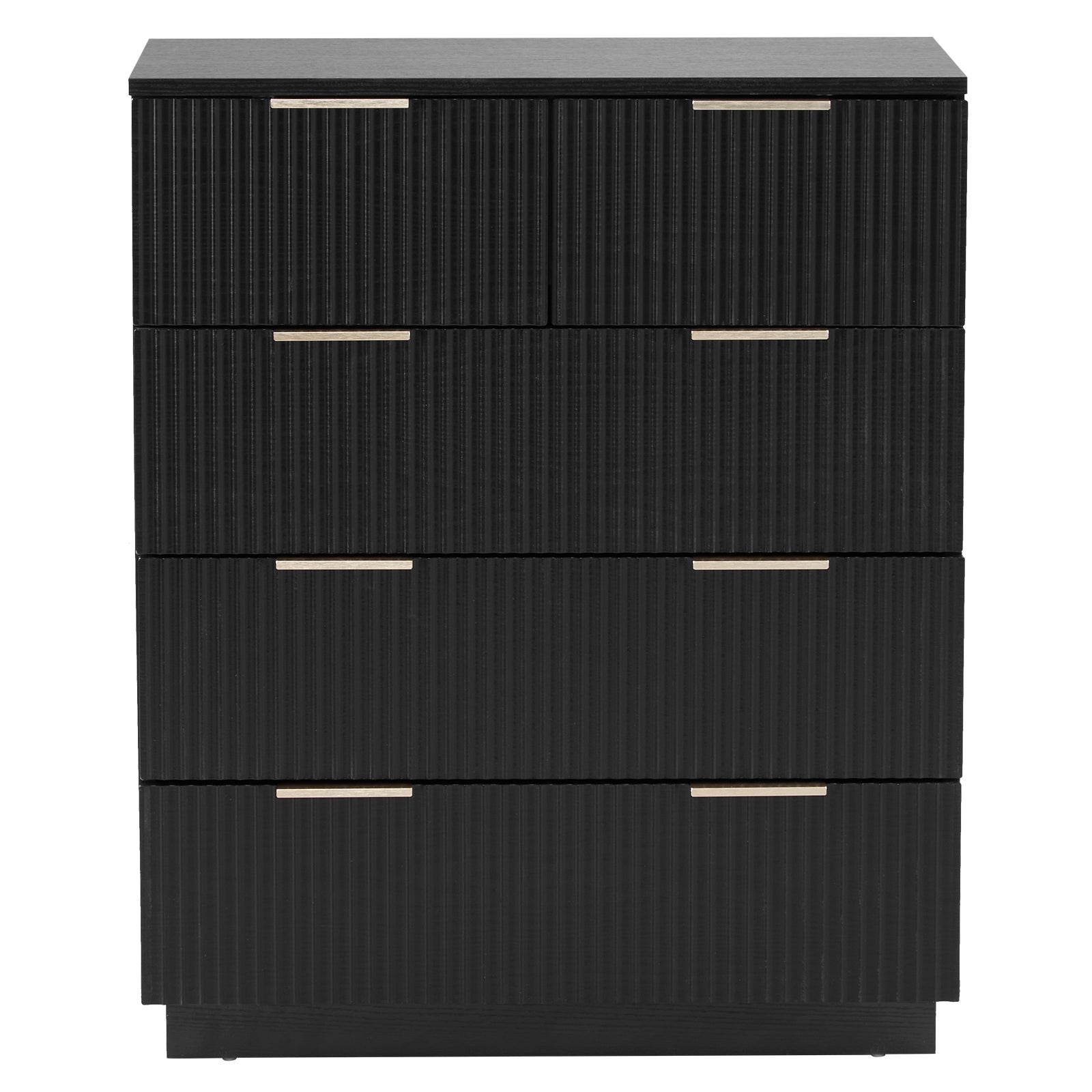HAOYYE FCH Black 5-Drawer Storage Cabinet, 72cm Wide Chest of Drawers with Wavy Pattern Fronts, P2 Particle Board & Density Board Dresser, Modern 4-Tier Organizer for Bedroom, Living Room, or Office, Space-Saving Storage Unit