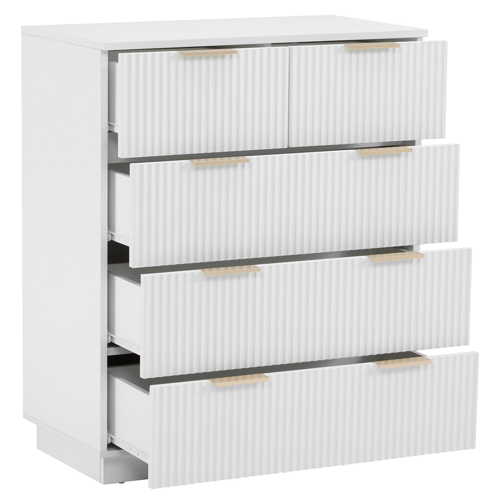 HAOYYE FCH White 5-Drawer Storage Cabinet, P2 Particle Board & Density Board Dresser with Wavy Pattern Drawer Fronts, Modern 4-Tier Chest of Drawers for Bedroom, Living Room, Home Office, Stylish & Space-Saving
