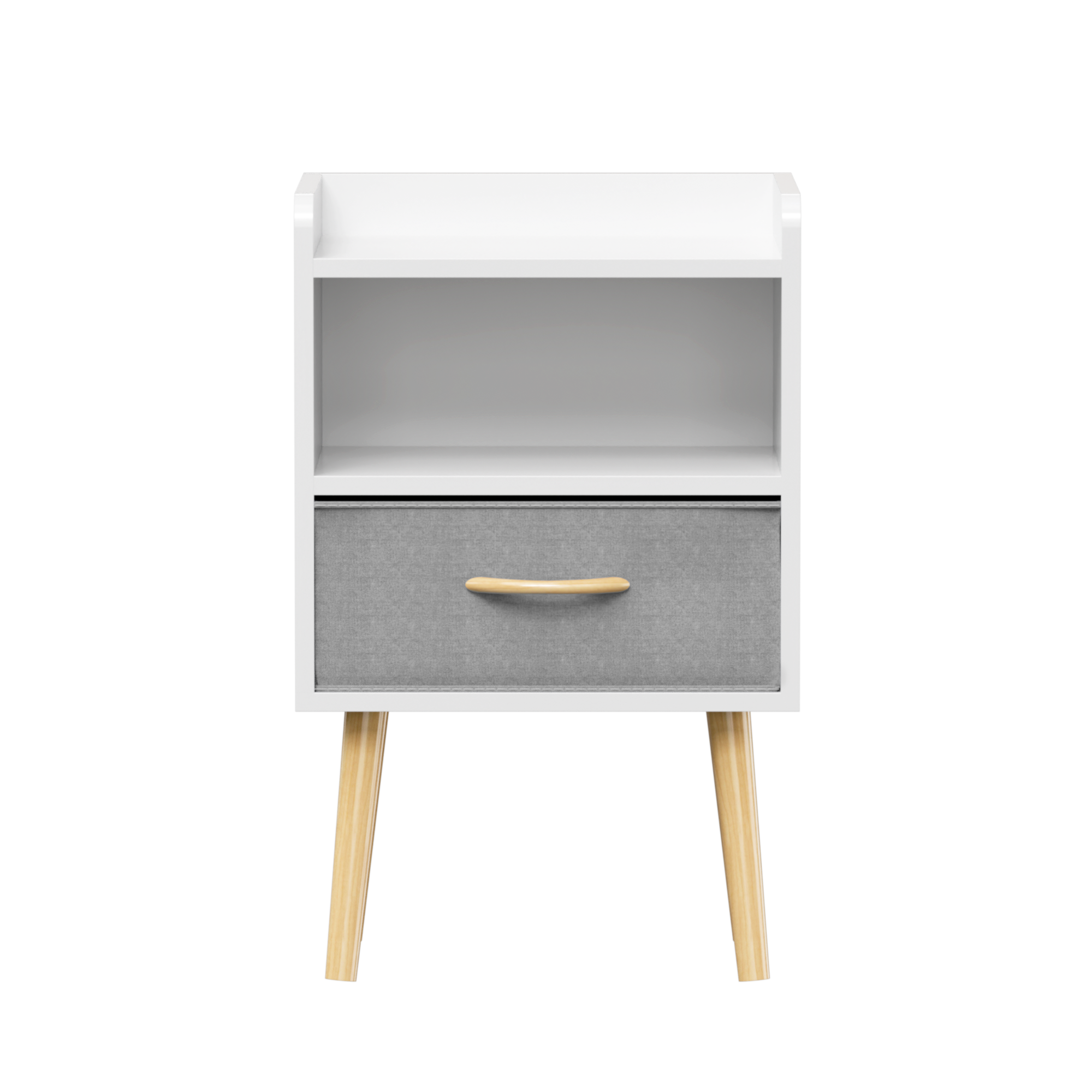 Haoyye White Nightstand with Collapsible Fabric Drawer and Two Tier Storage End Table Wooden Bedside Table with Open Shelf and Storage Cabinet for Bedroom and Living Room