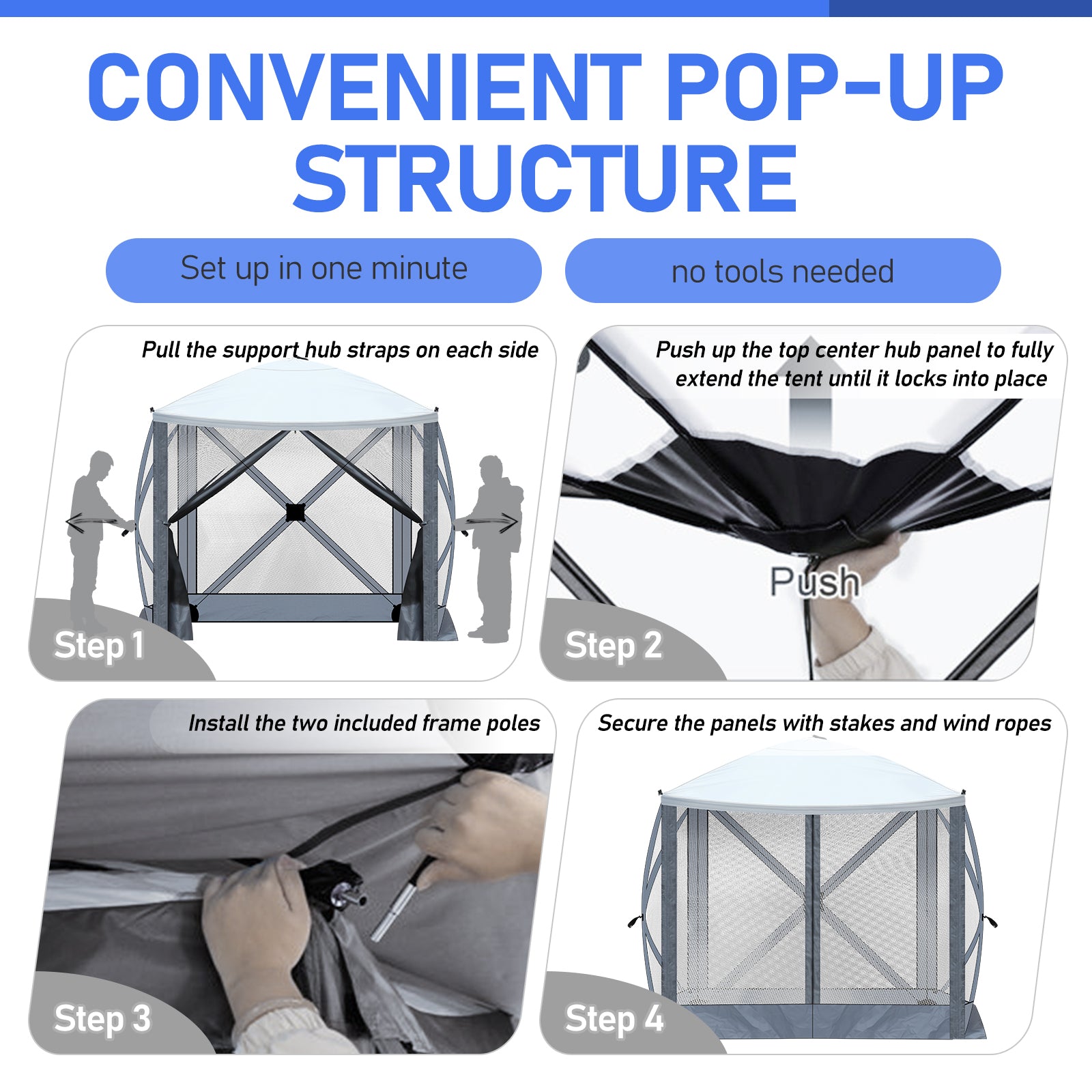 HAOYYE Outdoor Pop Up Camping Canopy Tent with Mesh Sidewalls Waterproof UV 50+ Oxford Fabric Portable Folding Shelter with Carrying Bag Fast Setup Hub Frame for Patio Beach Lawn and Outdoor Events