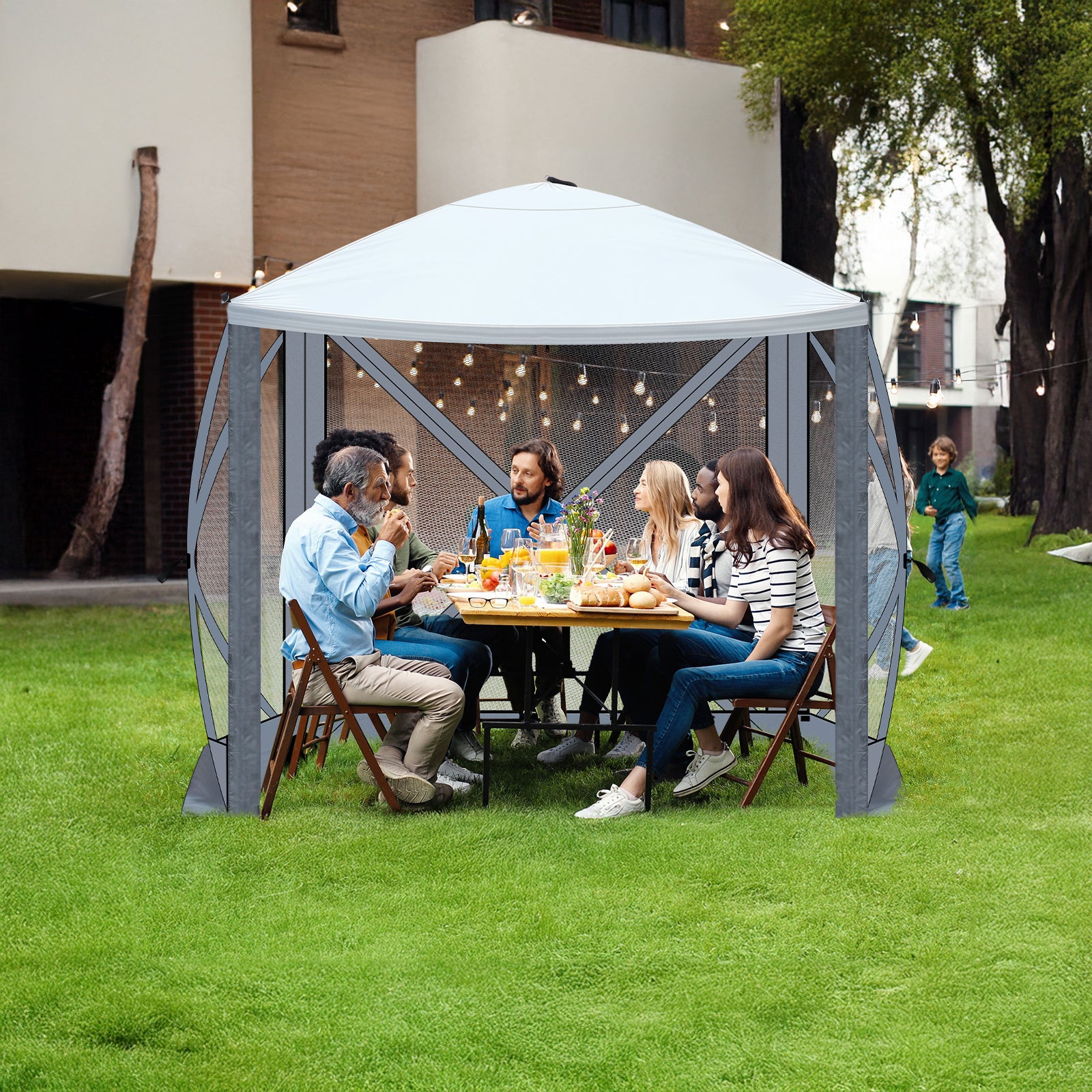 HAOYYE Outdoor Pop Up Camping Canopy Tent with Mesh Sidewalls Waterproof UV 50+ Oxford Fabric Portable Folding Shelter with Carrying Bag Fast Setup Hub Frame for Patio Beach Lawn and Outdoor Events