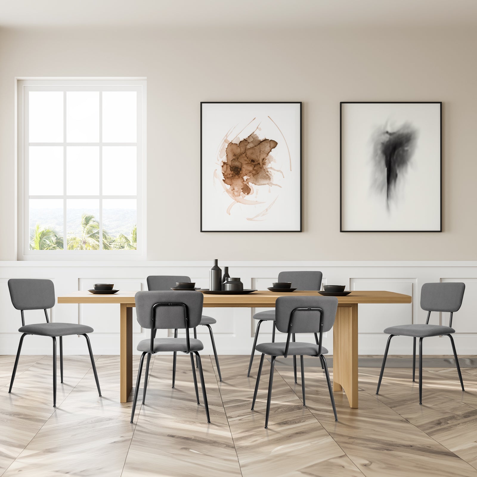 HAOYYE Set of 6 Modern Padded Dining Chairs with Iron Frame, Adjustable Foot Pads, Comfortable Cushioned Seats
