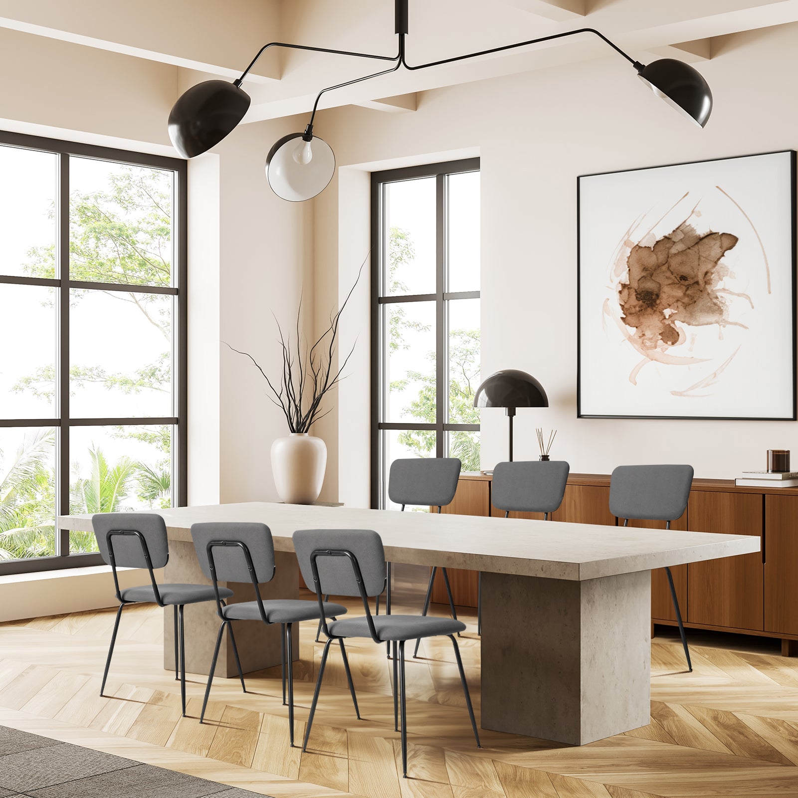 HAOYYE Set of 6 Modern Padded Dining Chairs with Iron Frame, Adjustable Foot Pads, Comfortable Cushioned Seats
