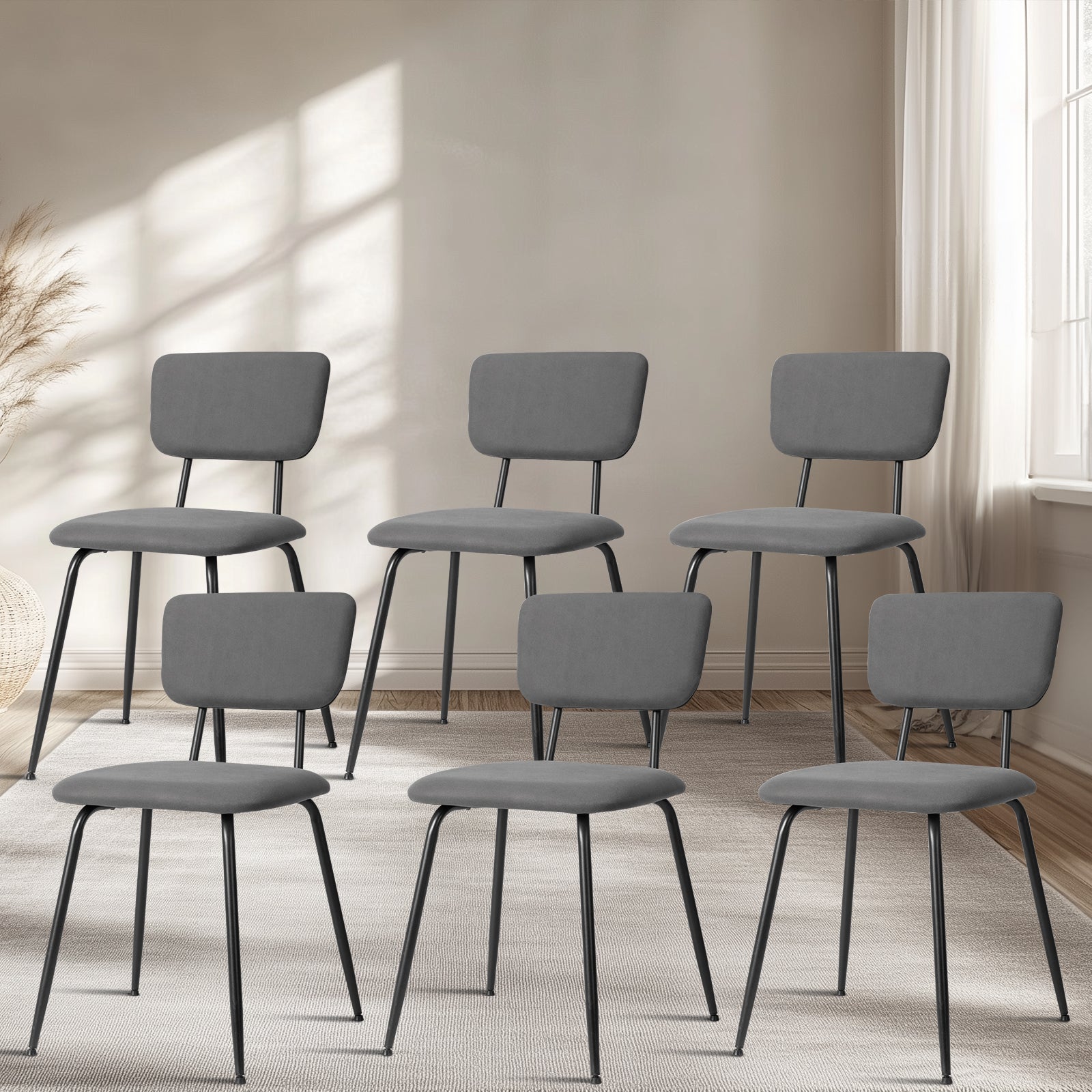 HAOYYE Set of 6 Modern Padded Dining Chairs with Iron Frame, Adjustable Foot Pads, Comfortable Cushioned Seats