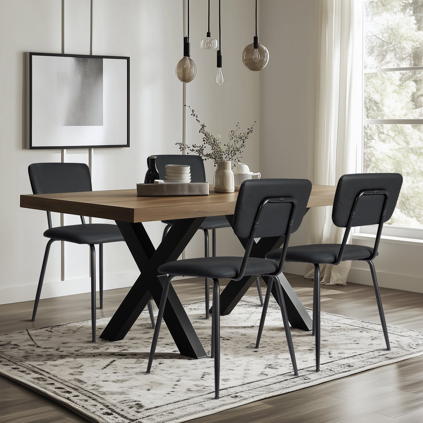 HAOYYE Modern Upholstered Dining Chair Set of 4, Comfortable Padded Seat, Stylish Design for Kitchen, Bar, Office, Black