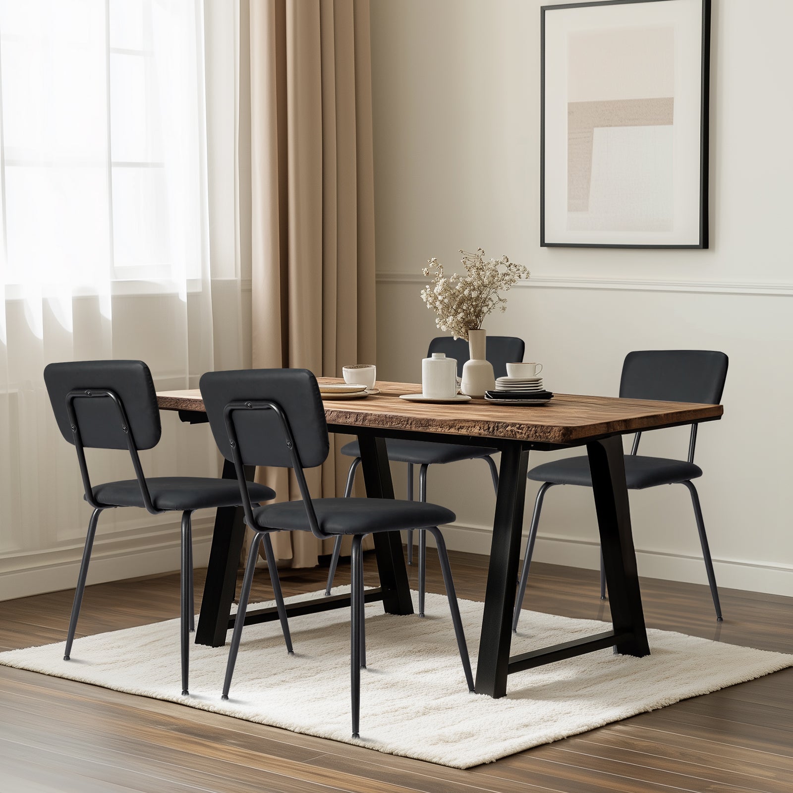 HAOYYE Modern Upholstered Dining Chair Set of 4, Comfortable Padded Seat, Stylish Design for Kitchen, Bar, Office, Black