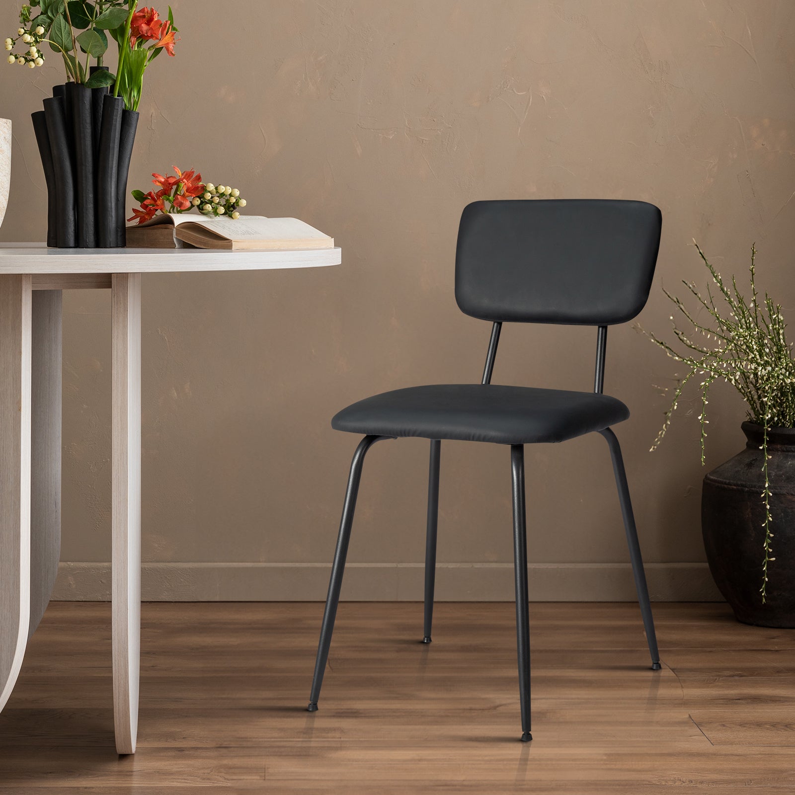 HAOYYE Modern Upholstered Dining Chair Set of 4, Comfortable Padded Seat, Stylish Design for Kitchen, Bar, Office, Black
