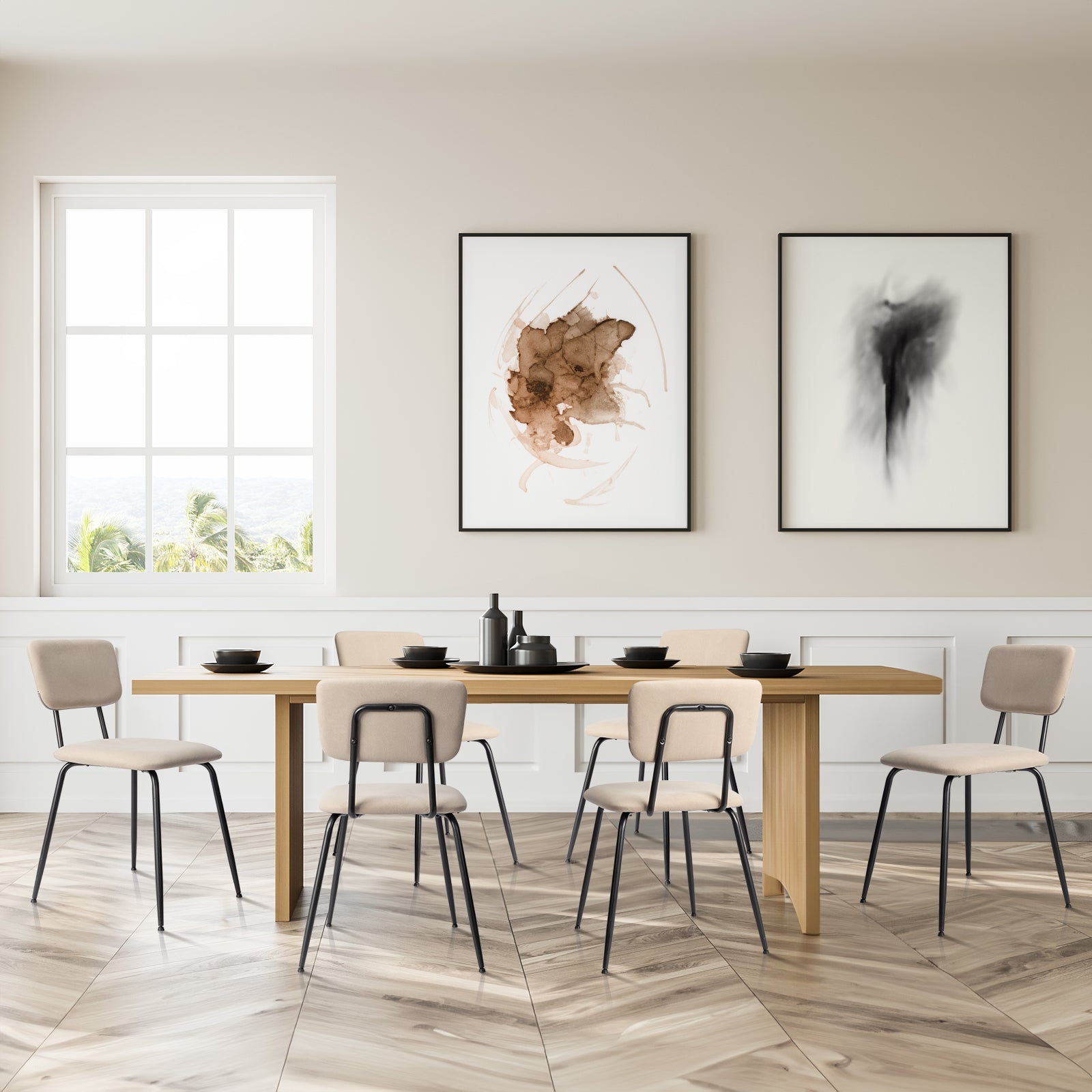 HAOYYE Set of 6 Modern Padded Dining Chairs with Iron Frame, Adjustable Foot Pads, Comfortable Cushioned Seats