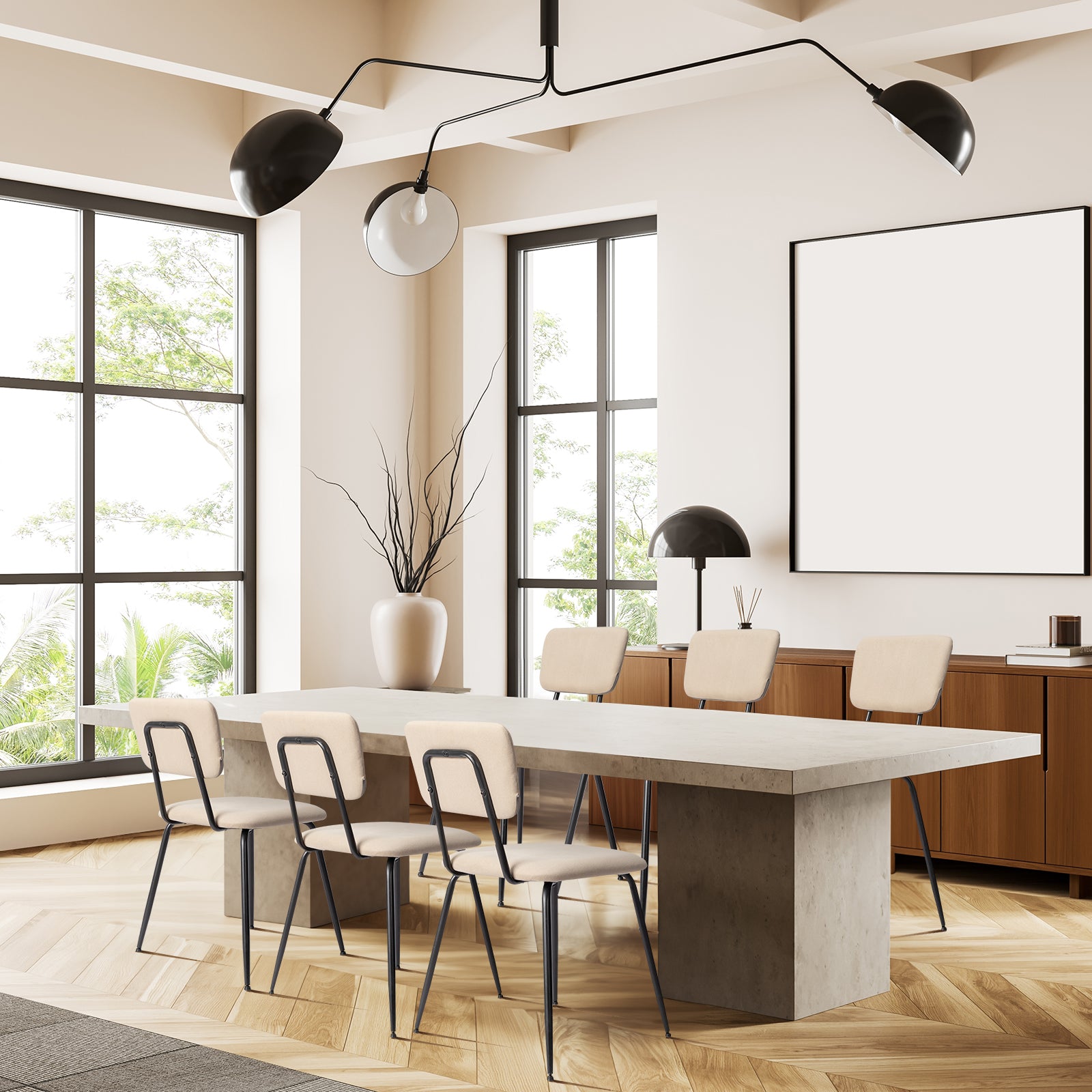 HAOYYE Set of 6 Modern Padded Dining Chairs with Iron Frame, Adjustable Foot Pads, Comfortable Cushioned Seats
