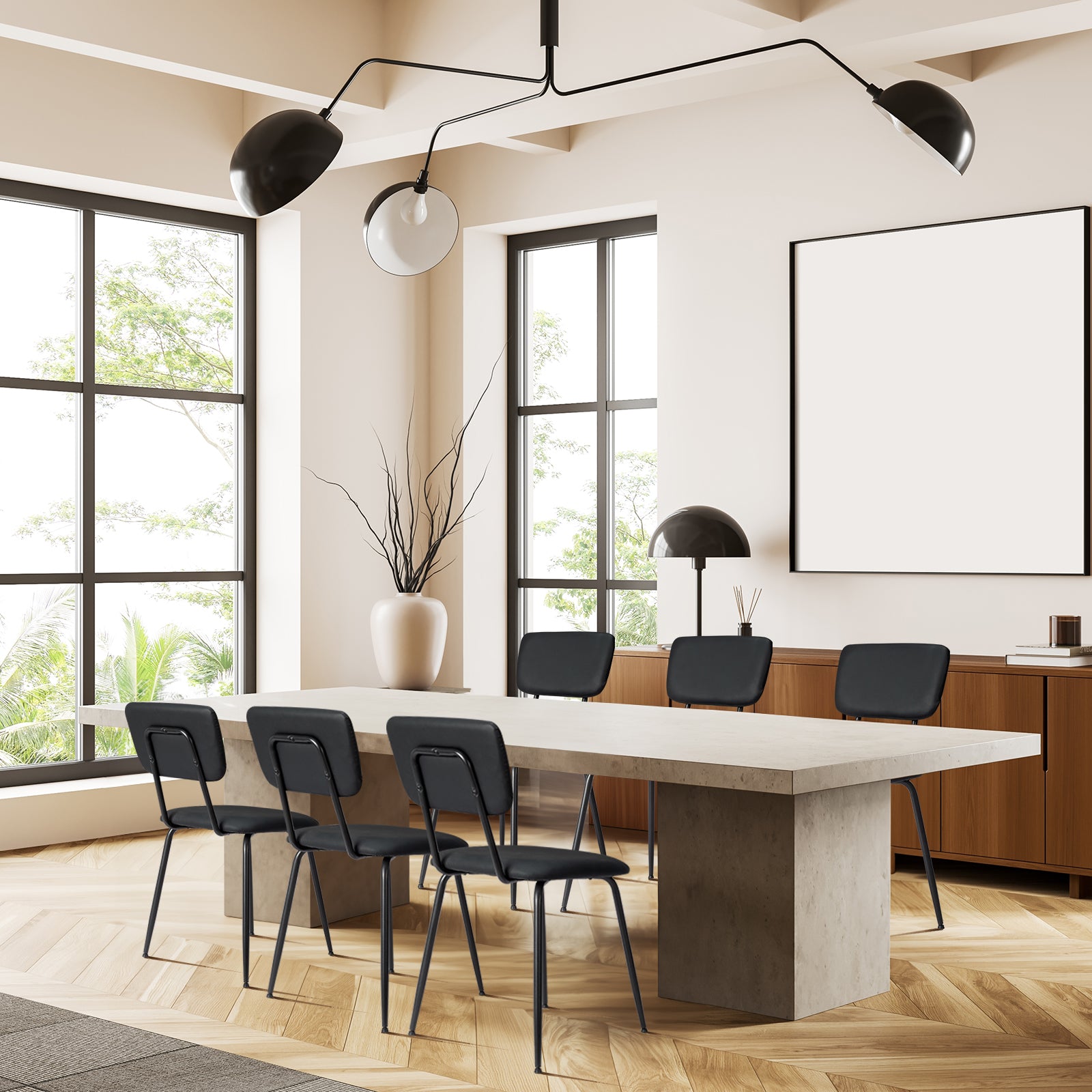 HAOYYE 6PCS Modern Padded Dining Chairs with Iron Frame, Adjustable Foot Pads, Comfortable Cushioned Seats