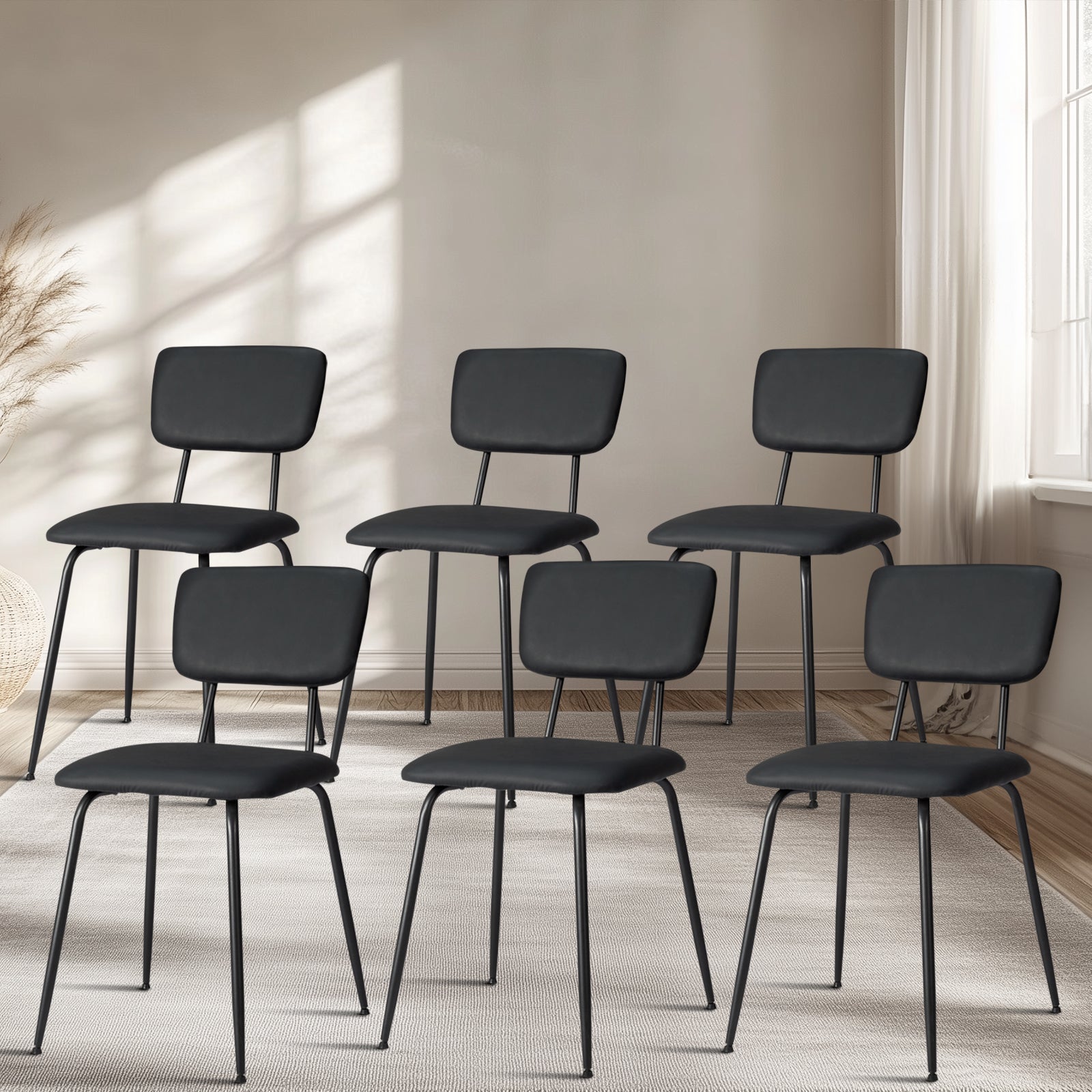 HAOYYE 6PCS Modern Padded Dining Chairs with Iron Frame, Adjustable Foot Pads, Comfortable Cushioned Seats