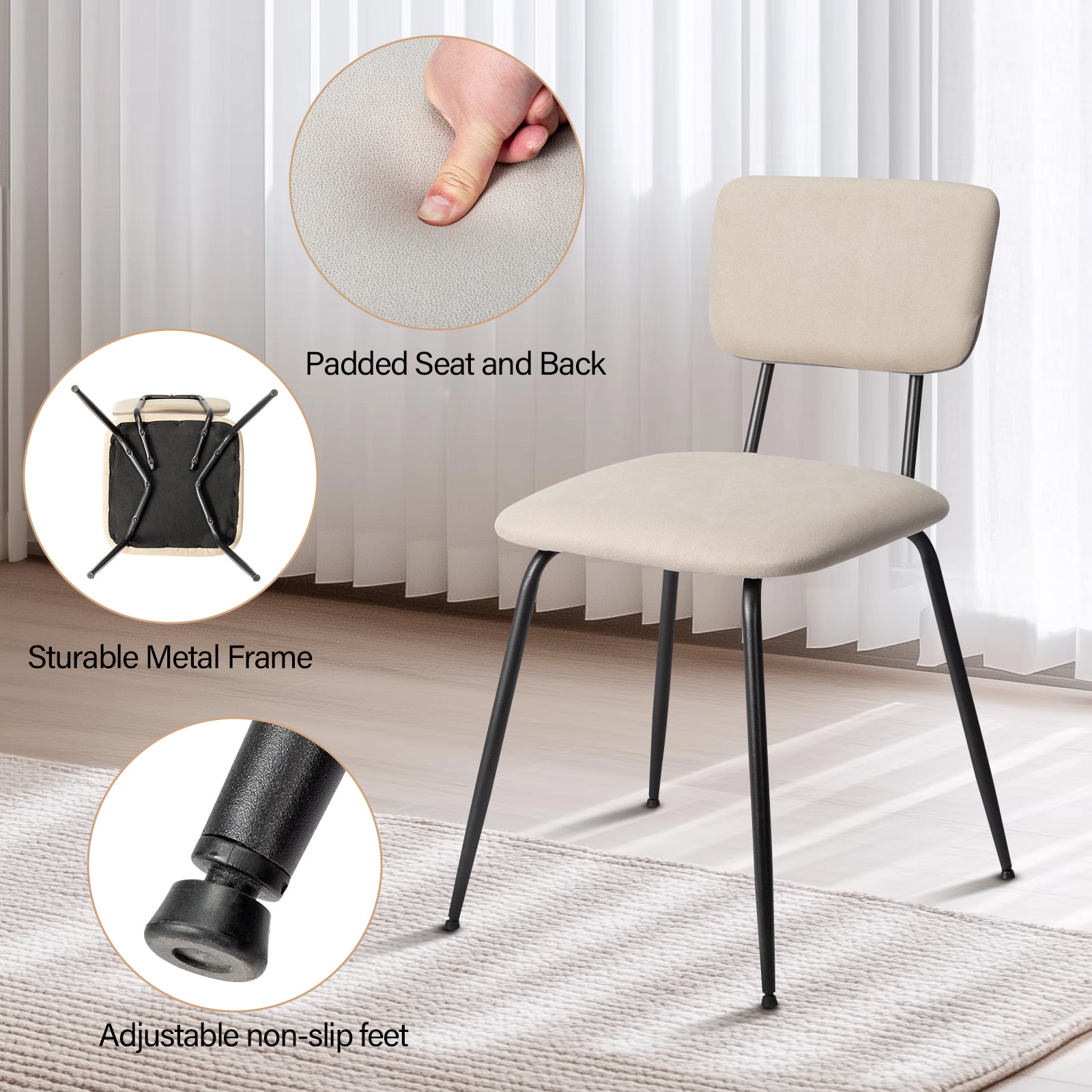 HAOYYE Modern Upholstered Dining Chair Set of 4, Comfortable Padded Seat, Stylish Design for Kitchen, Bar, Office, White