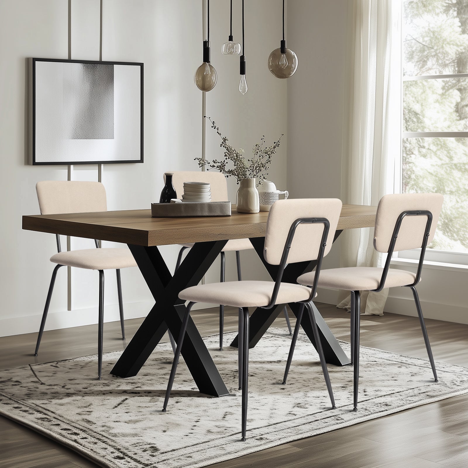 HAOYYE Modern Upholstered Dining Chair Set of 4, Comfortable Padded Seat, Stylish Design for Kitchen, Bar, Office, White