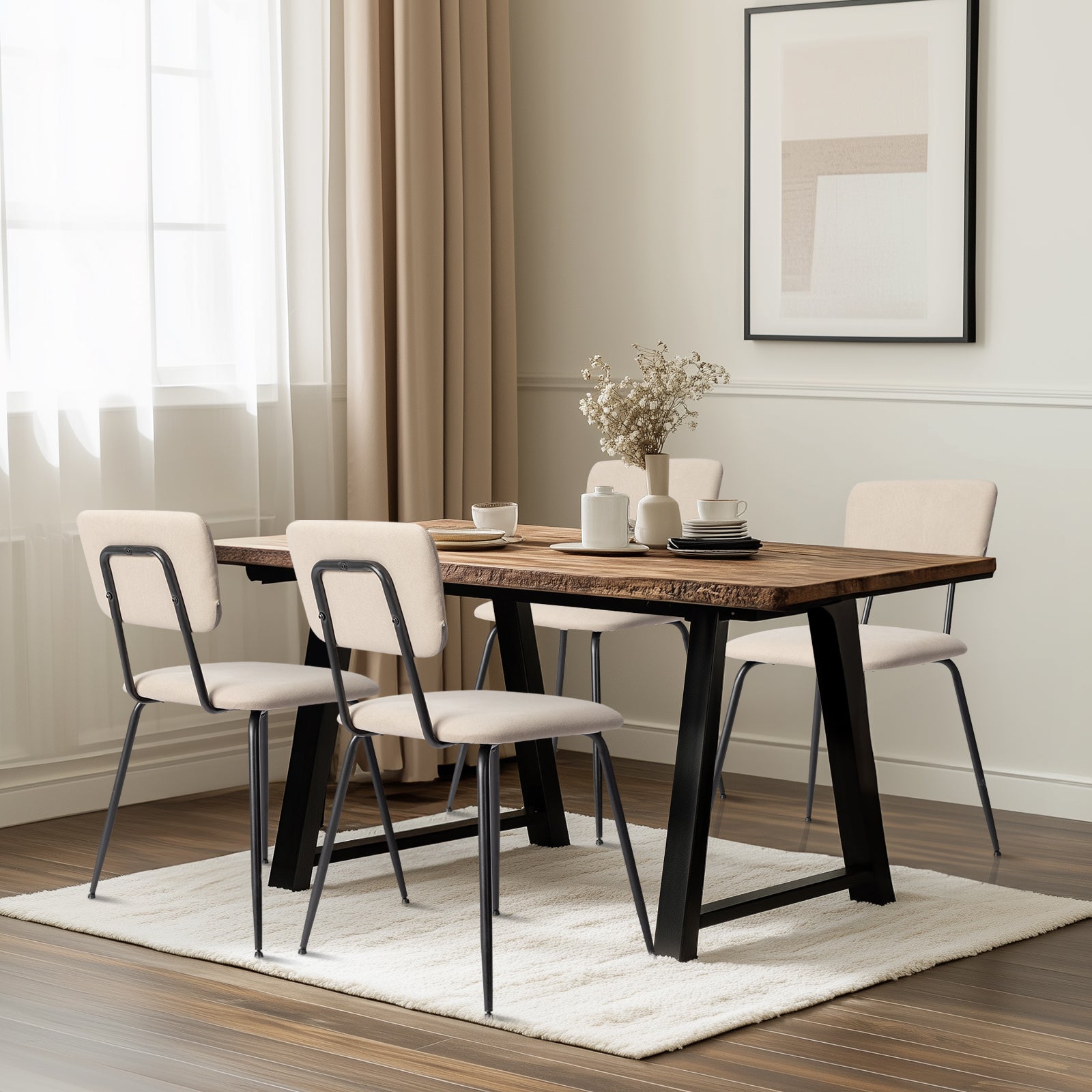 HAOYYE Modern Upholstered Dining Chair Set of 4, Comfortable Padded Seat, Stylish Design for Kitchen, Bar, Office, White